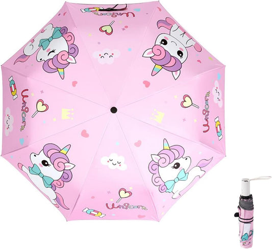 Afkengung Kids Automatic Folding Umbrella Digital Cartoon Printing UV Resistant Anti-rebound Design Safer Umbrella Compact Windproof for Kids Girls #2