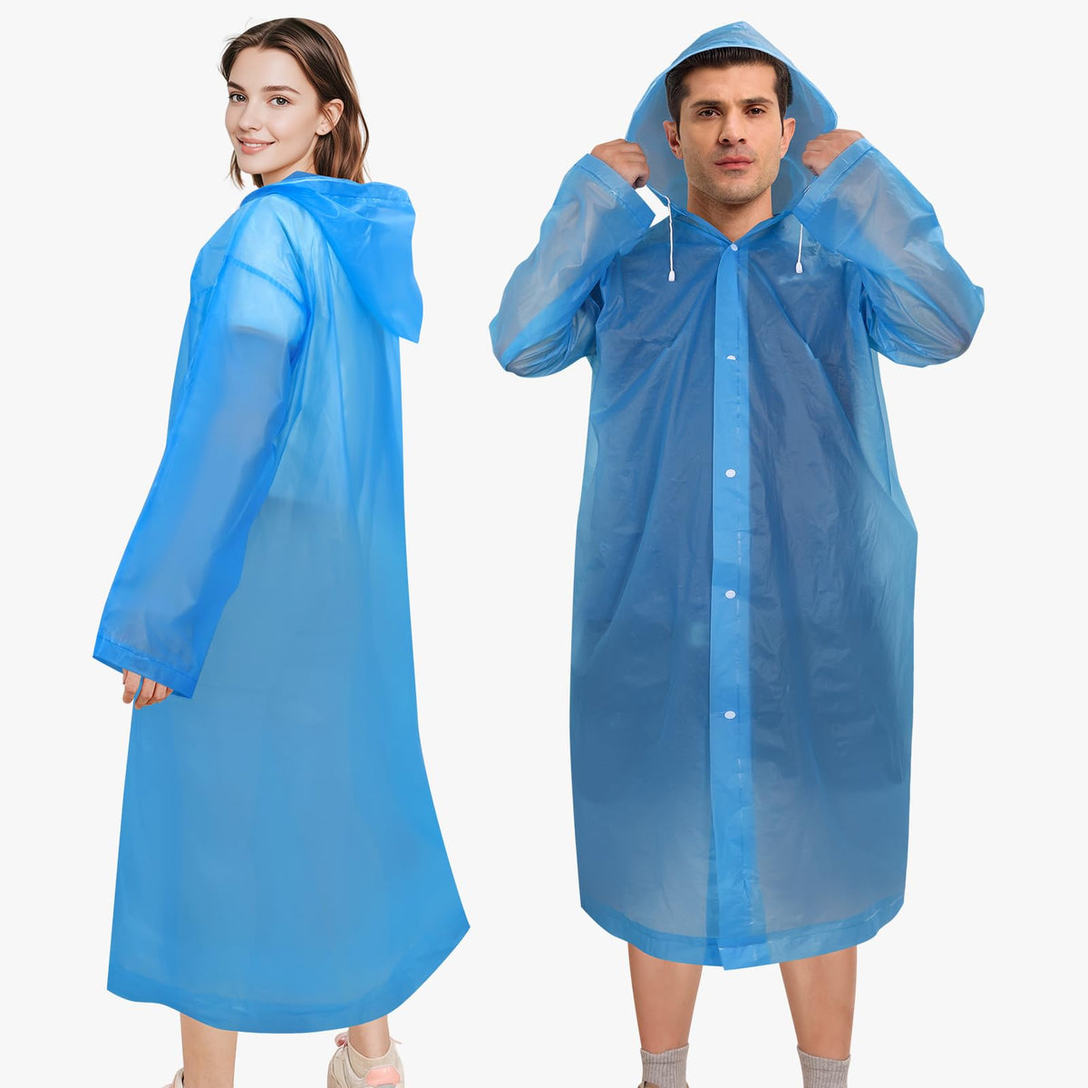 Rain Ponchos for Adults Reusable (2 Pack), Waterproof EVA Raincoats | Raincoats with Hood and Drawstring for Women & Men, Lightweight Emergency Raincoats for Theme Parks and Music Festivals