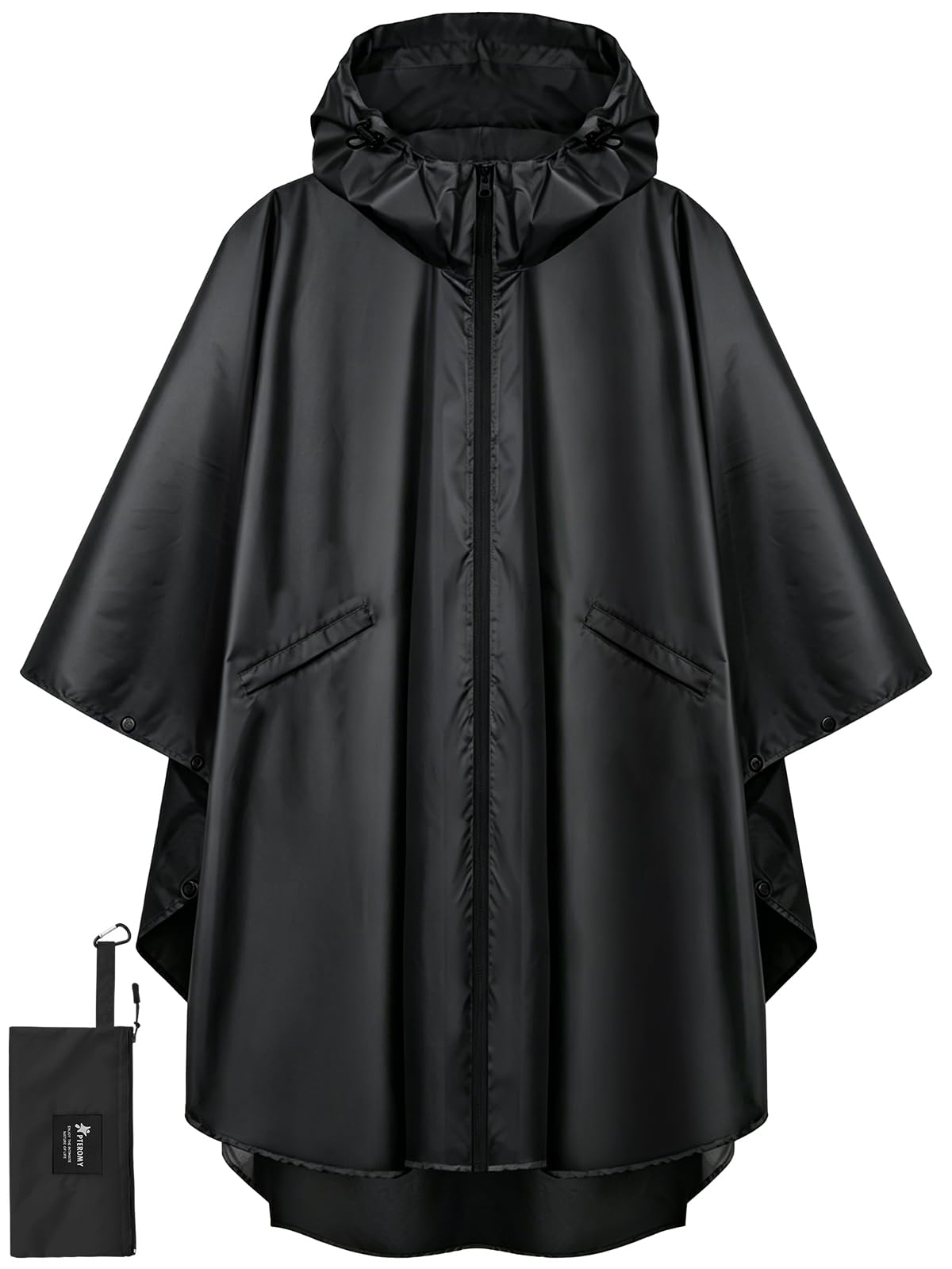 PTEROMY Hooded Rain Poncho for Adult with Pocket and Zipper, Waterproof Lightweight Raincoat for Men and Women