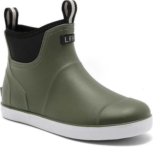 Mens Deck Boots Waterproof, Rubber Ankle Rain Booties For Fishing | Saltwater High-performance Footwear Chelsea Boots for Gardening Boating Camping Sailing