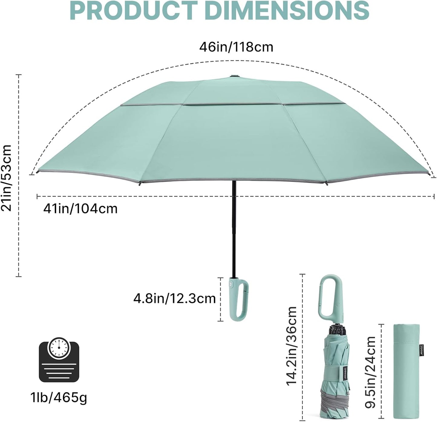 G4Free 46inch Ring Buckle Umbrella, Inverted Design with Carabiner Handle | Compact Travel Umbrella with Reflective Strip, Automatic Windproof for Rain