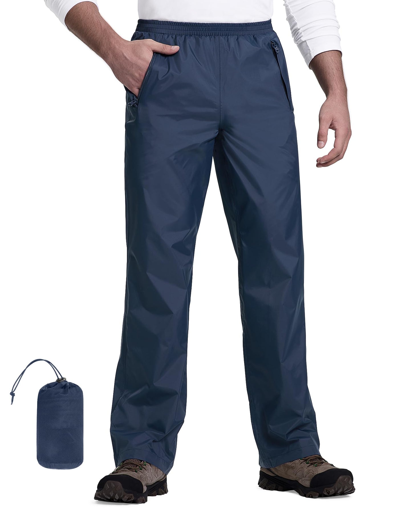 33,000ft Packable Rain Pants for Men Waterproof Lightweight Hiking Pants | Breathable Windproof Rain Over Pants for Golf, Fishing, Work, Zipper Pockets, Reflective Strip, Hook & Loop