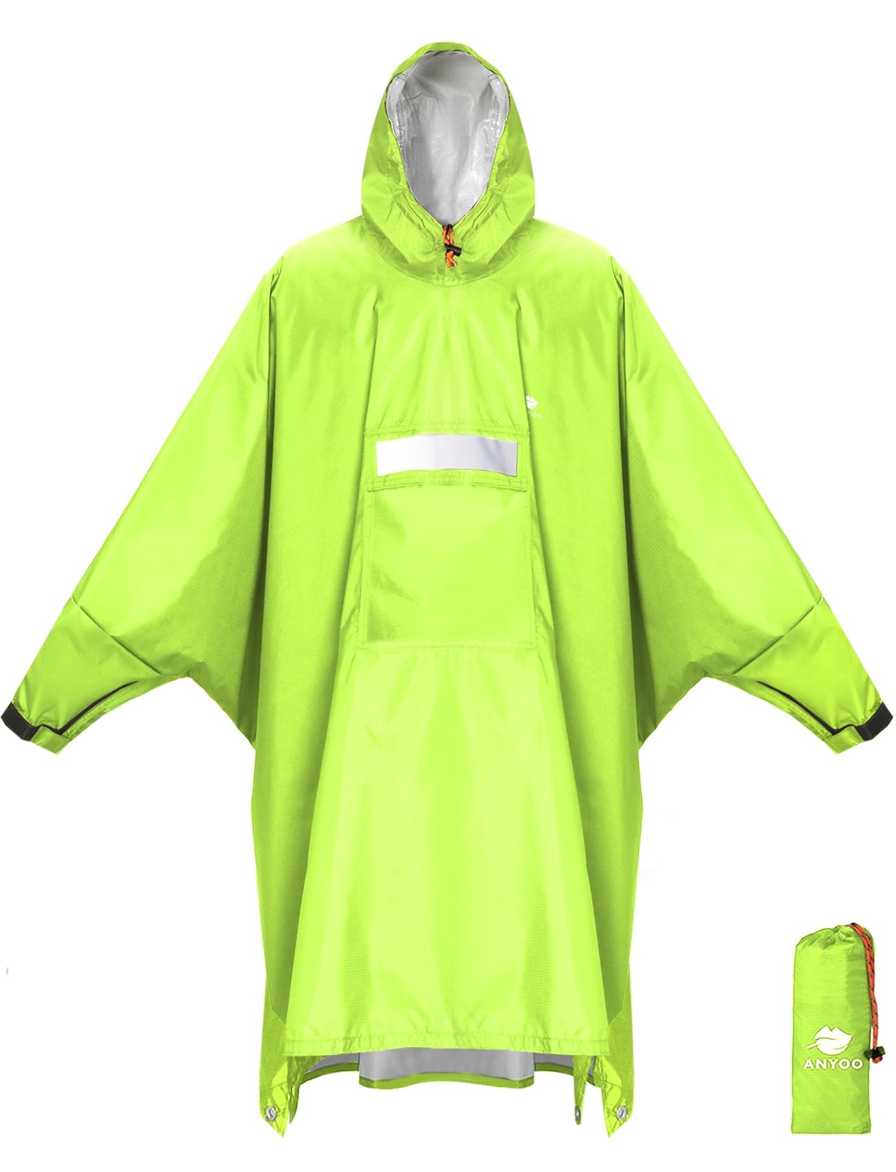 ANYOO Hooded Rain Poncho for Adult Waterproof Lightweight Raincoat | Reusable Rain Jacket for Men Women Portable Pouch & Packable Design,Emergency Travel Rain Ponchos for Outdoor Hiking Camping