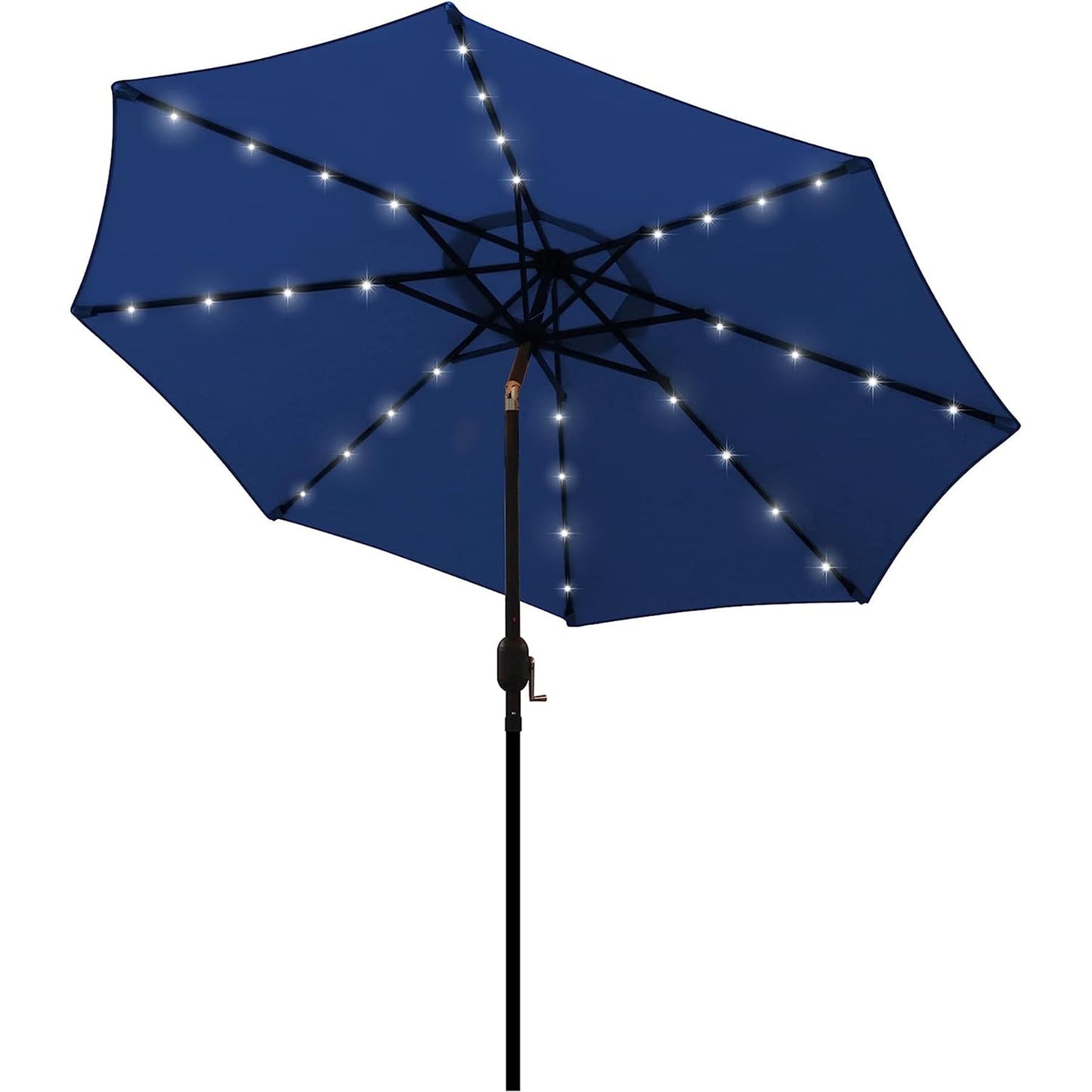 9 ft Solar Umbrella 32 LED Lighted Patio Umbrella Table Market Umbrella with Tilt and Crank Outdoor Umbrella for Garden, Deck, Backyard, Pool and Beach (Black and White)