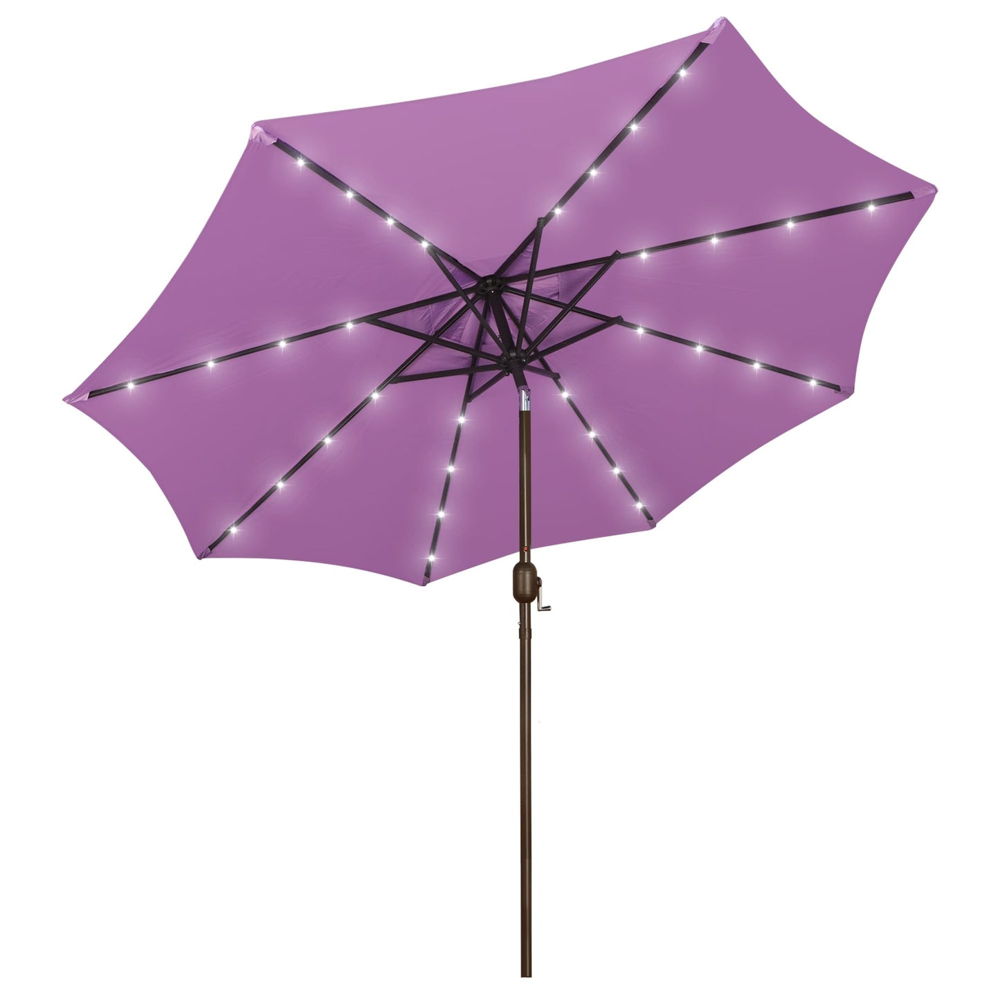 9 ft Solar Umbrella 32 LED Lighted Patio Umbrella Table Market Umbrella with Tilt and Crank Outdoor Umbrella for Garden, Deck, Backyard, Pool and Beach (Black and White)