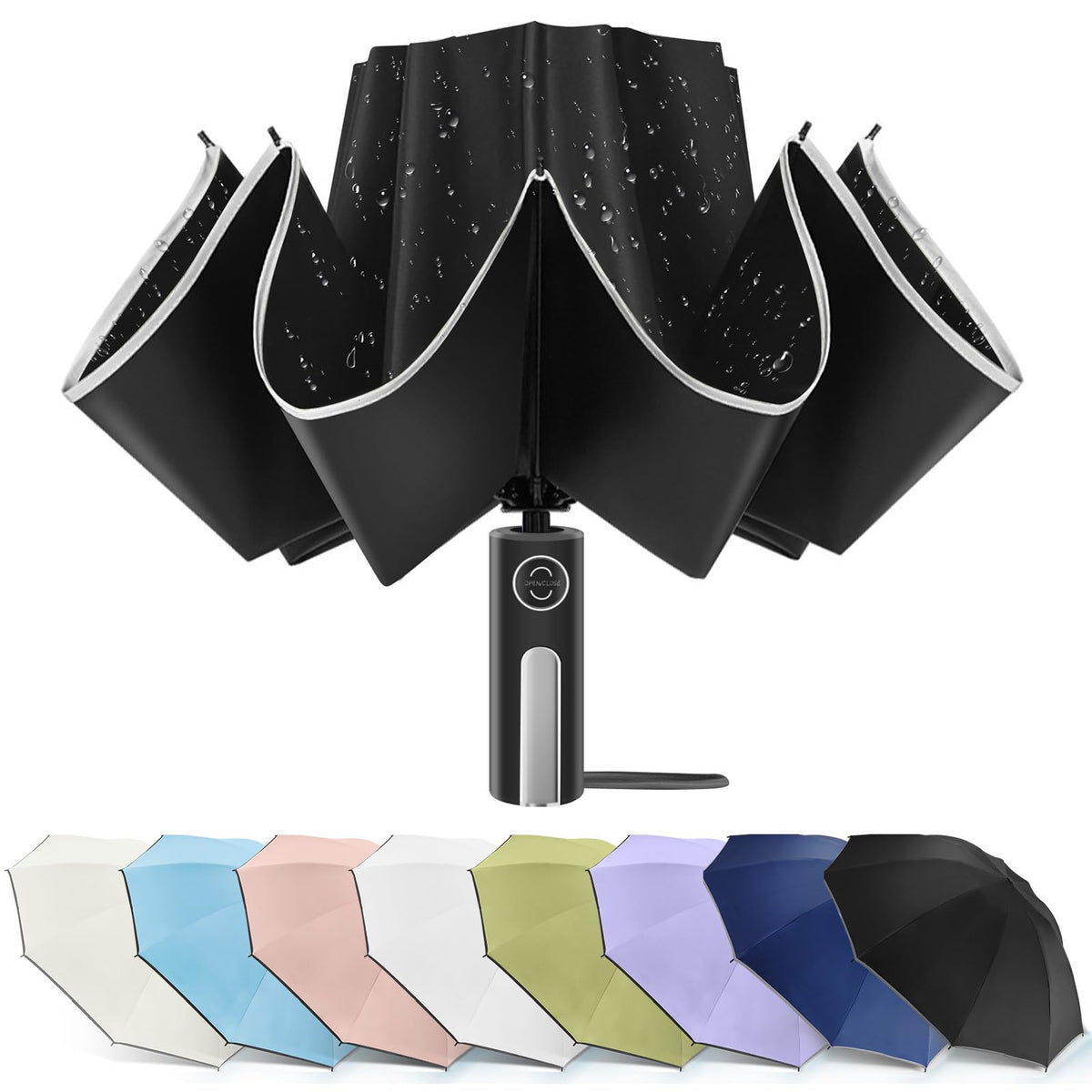 Bodyguard Inverted Umbrella - Large Windproof for Rain & Sun, Compact Reverse With Reflective Stripe, Teflon-Coated for Women Men, Travel Folding With Cover Bag