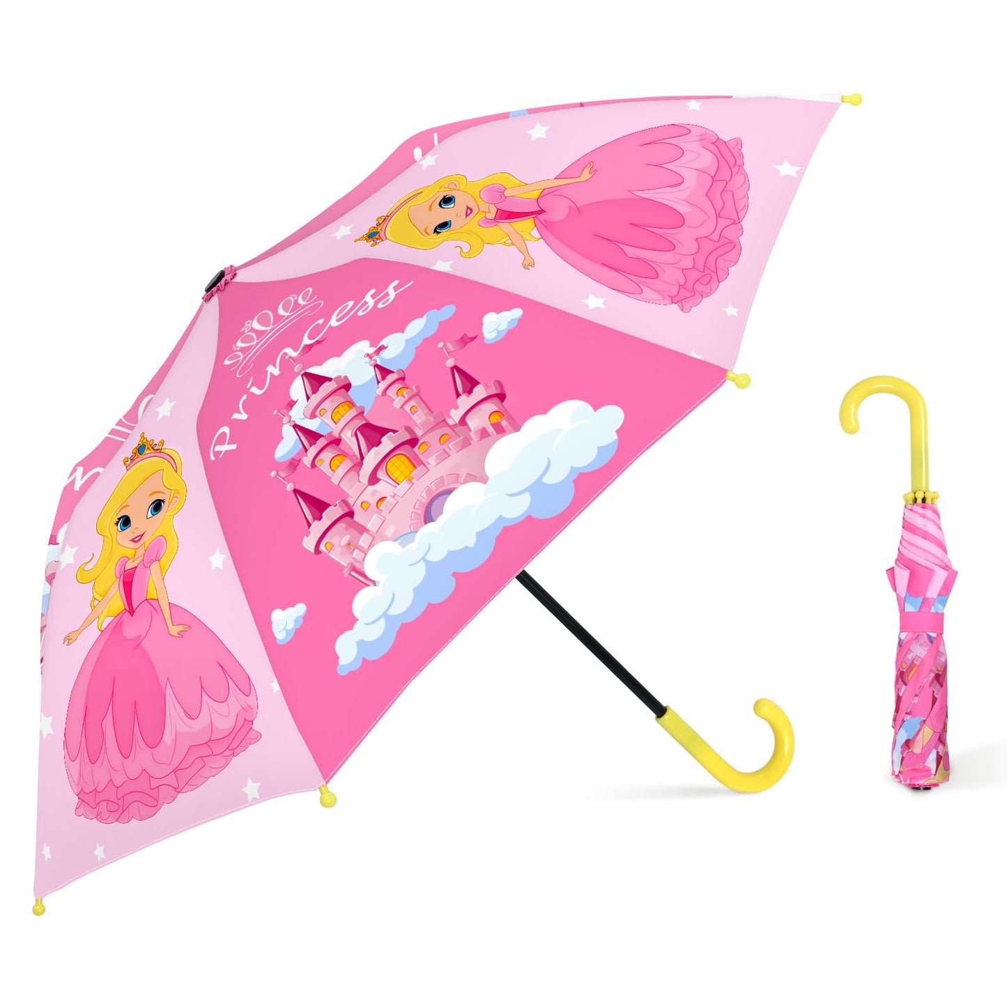 Kids Umbrella, Safety Windproof Umbrella with Easy-Grip Hook Handle for Toddler Girls and Boys