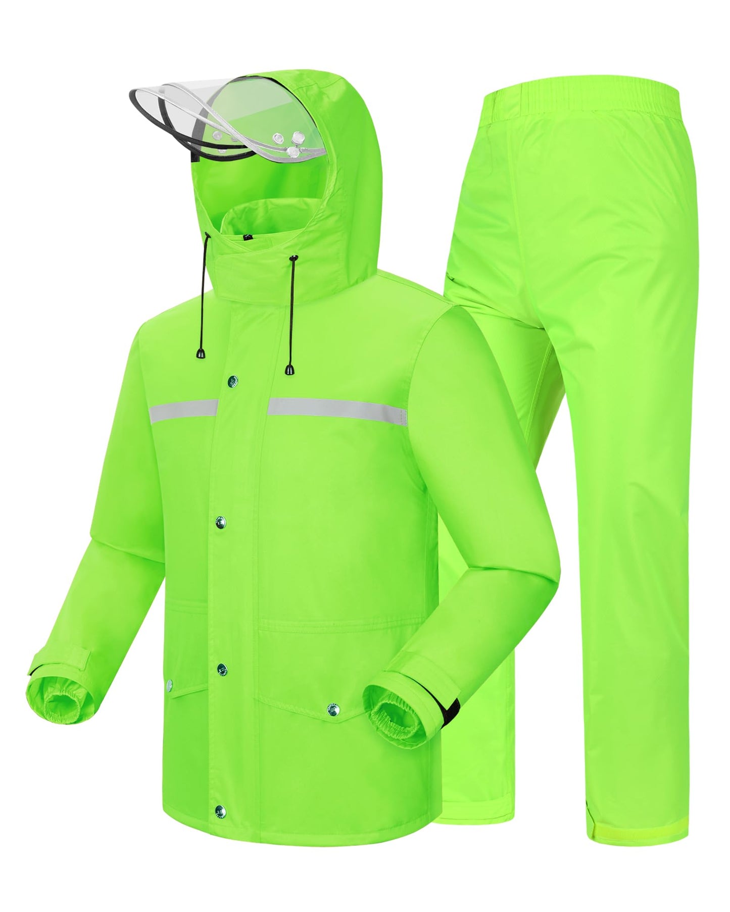 Rain Suit Waterproof Hi Vis Raincoat Reflective Rain Gear Unisex | Rain Jacket and Pants, Detachable Clear Brim, Waterproof Zip, Breathable Mesh Lined, Anti-storm, Work, Hiking, Riding