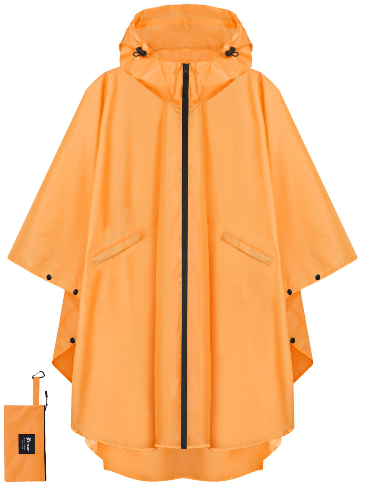 PTEROMY Hooded Rain Poncho for Adult with Pocket and Zipper, Waterproof Lightweight Raincoat for Men and Women