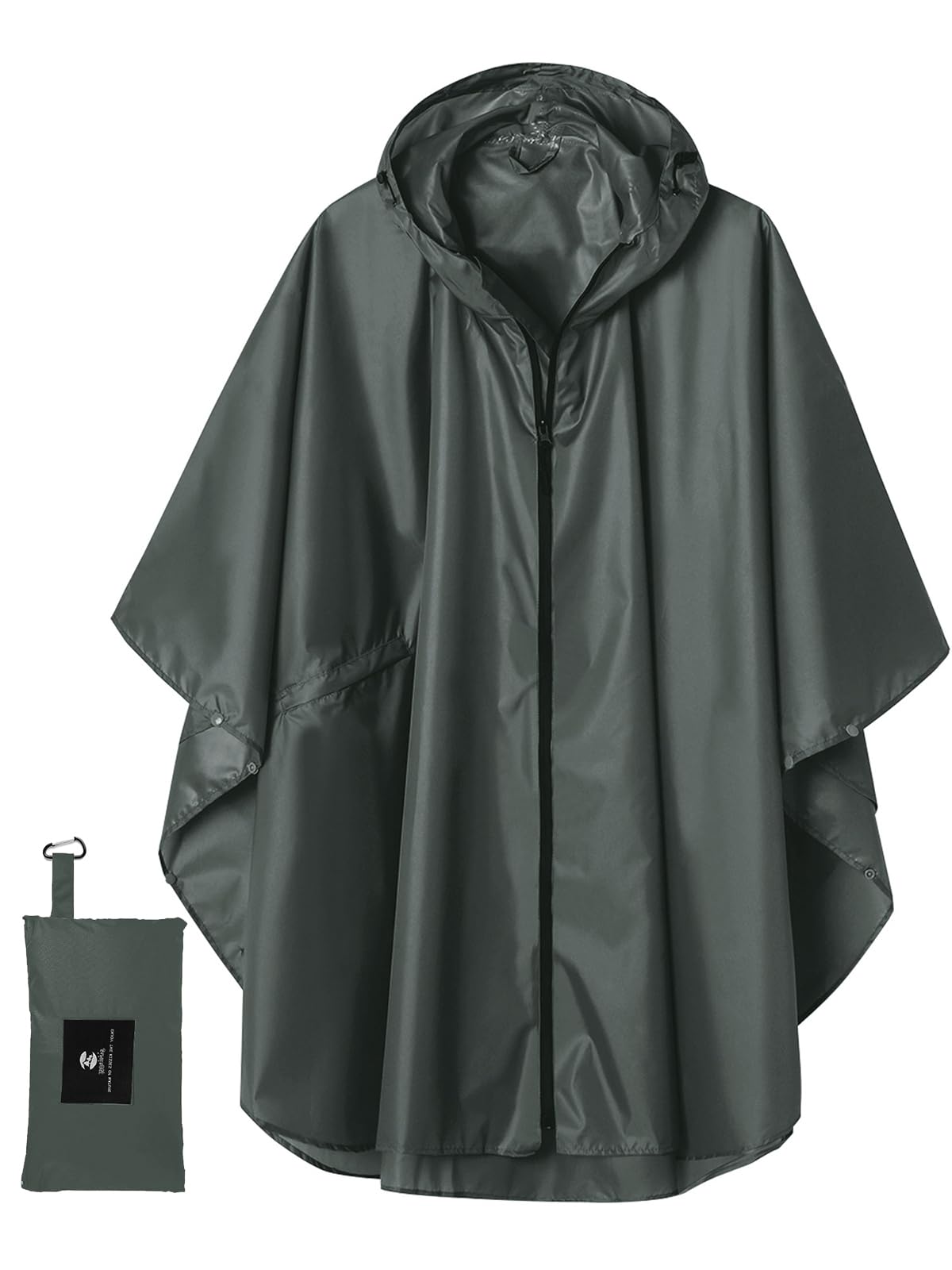 SaphiRose Adult Rain Poncho Waterproof Hooded Zipper Raincoat with Pockets | OEKO-TEX Certified 100% Polyester, Lightweight Packable Storage Pouch, Heat-Sealed Seams, Quick-Dry for Outdoor Hiking