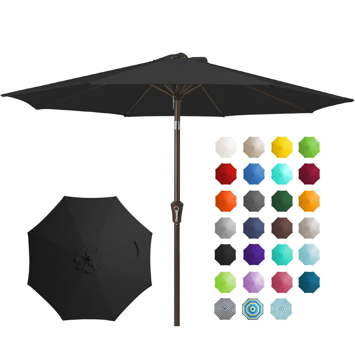 JEAREY 9FT Outdoor Patio Umbrella, Market Umbrella, Dark Blue | Outdoor Table Umbrellas with 8 Sturdy, Tilt & Crank UV Protection Waterproof for Garden, Deck, Backyard, Pool