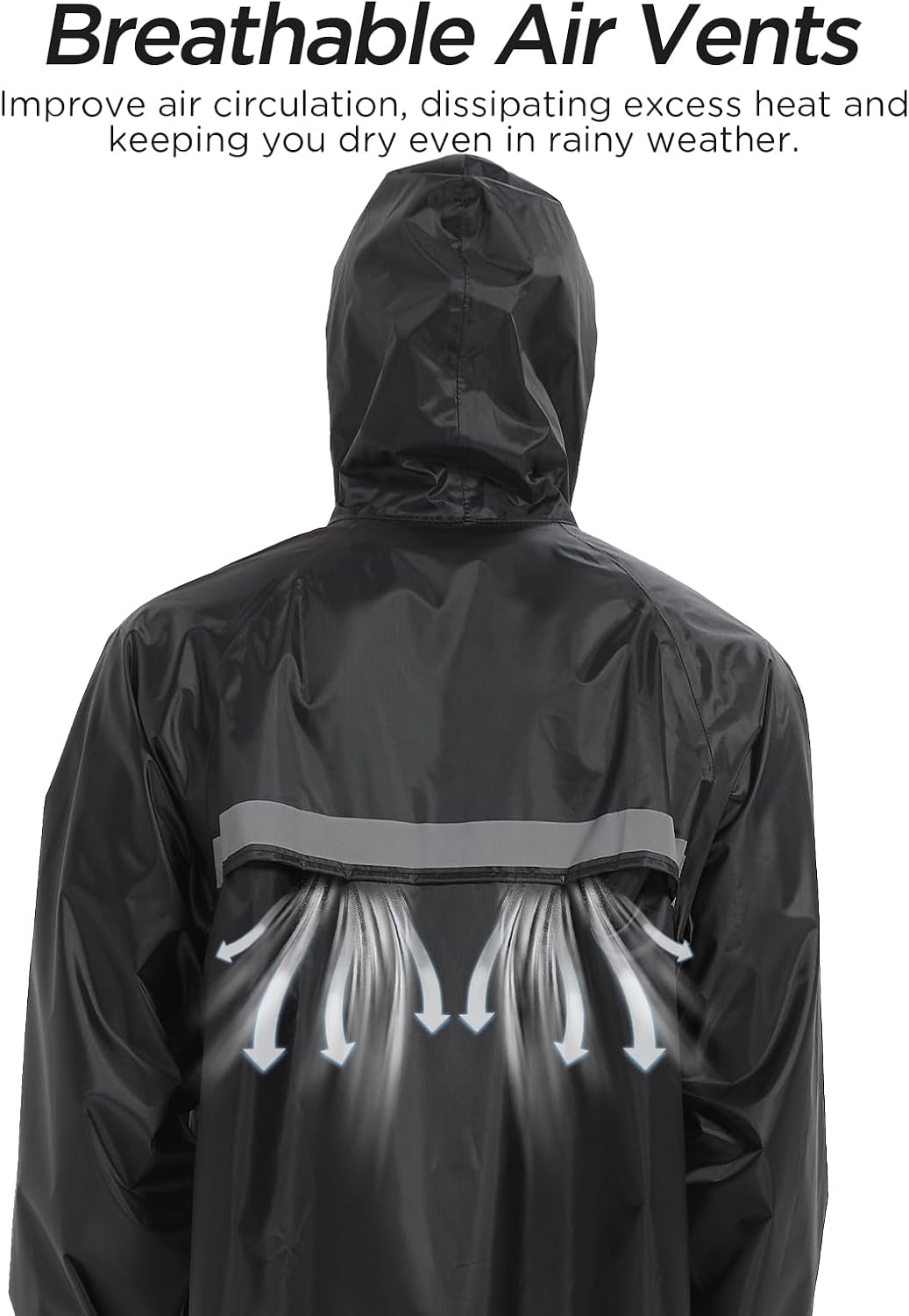 Mens Long Safety Rain Coats with Air Vents Reflective Stripes Waterproof Packable Rain Jacket with Hood Lightweight