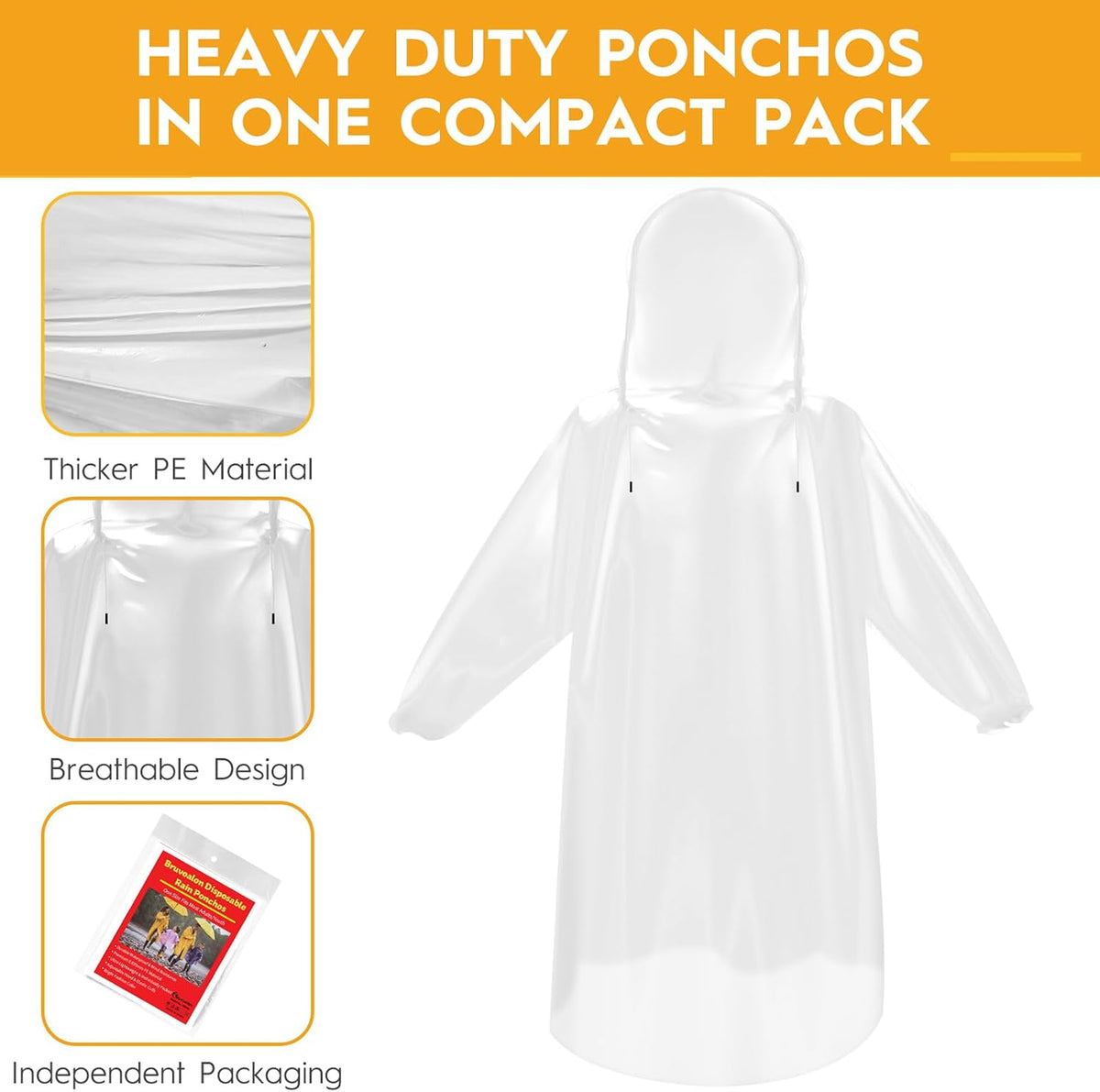 6 & 20 & 50 Pack Disposable Rain Ponchos for Adults/Youth, Waterproof PE Raincoats with Drawstring, Camping/Emergency