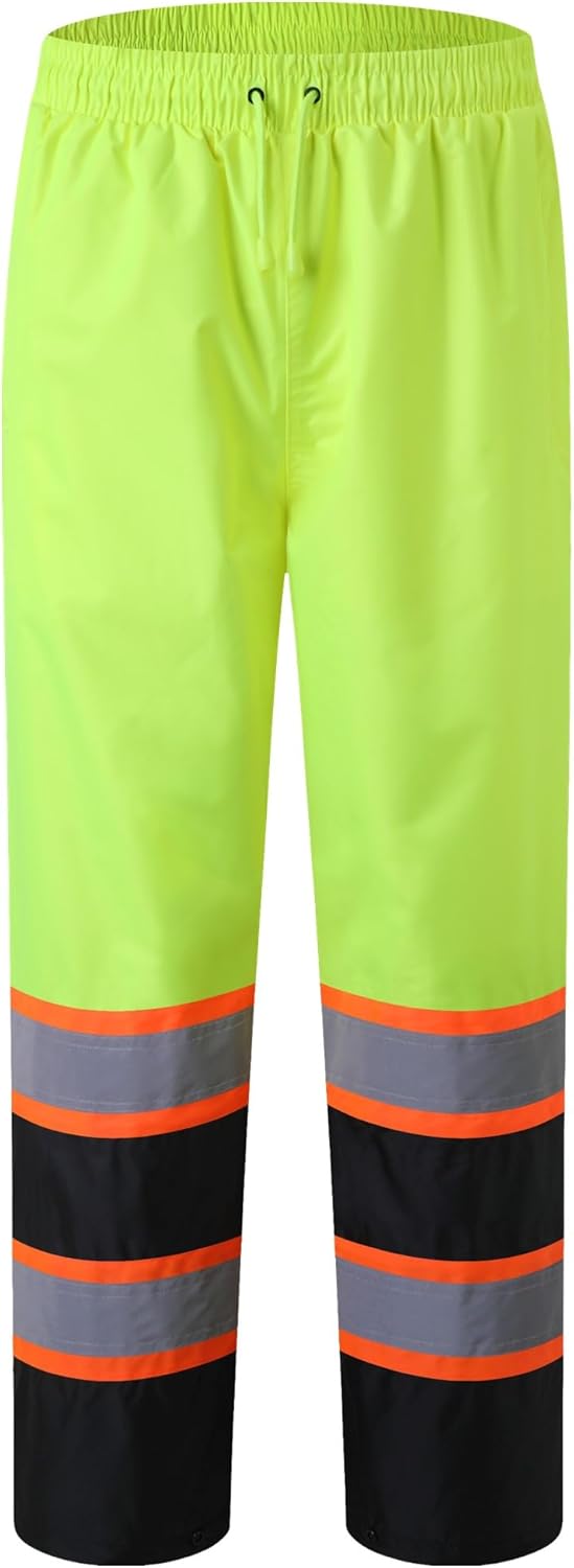 JKSfafety Rain Pants Men with Hi Vis 3M Reflective Strips Black XL | Rain Pants for Men Women Waterproof Breathable Mesh Lining 4 Reflective Tapes for Construction & Outdoor Work Day and Nigtht