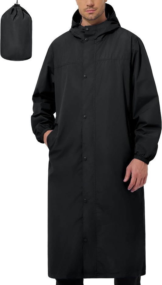 UIQUR Mens Long Rain Jacket Raincoat Waterproof Rain Poncho | Lightweight Packable Windbreaker For Hiking, Cycling, Running, Fishing ,Golf,Rainy-day work