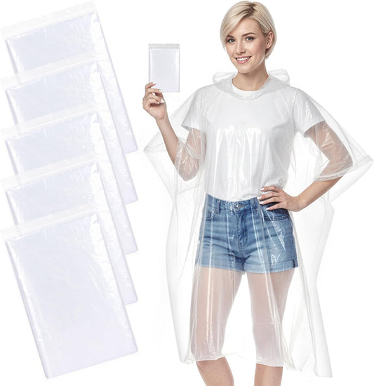 Disposable Rain Ponchos for Adults, 5PK/10PK/50PK Emergency Rain Poncho for Camping Hiking Travelling