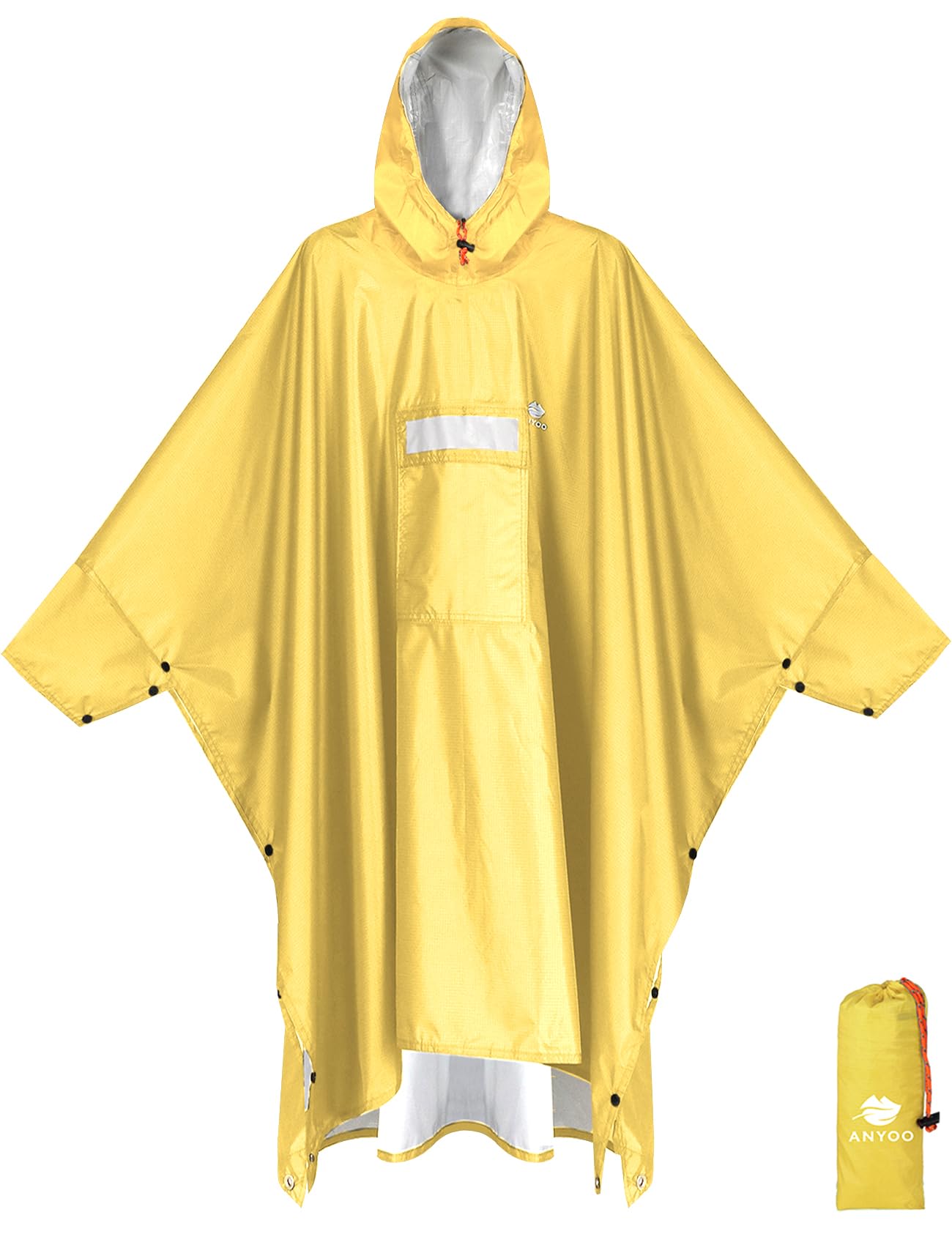 ANYOO Hooded Rain Poncho for Adult Waterproof Lightweight Raincoat | Reusable Rain Jacket for Men Women Portable Pouch & Packable Design,Emergency Travel Rain Ponchos for Outdoor Hiking Camping