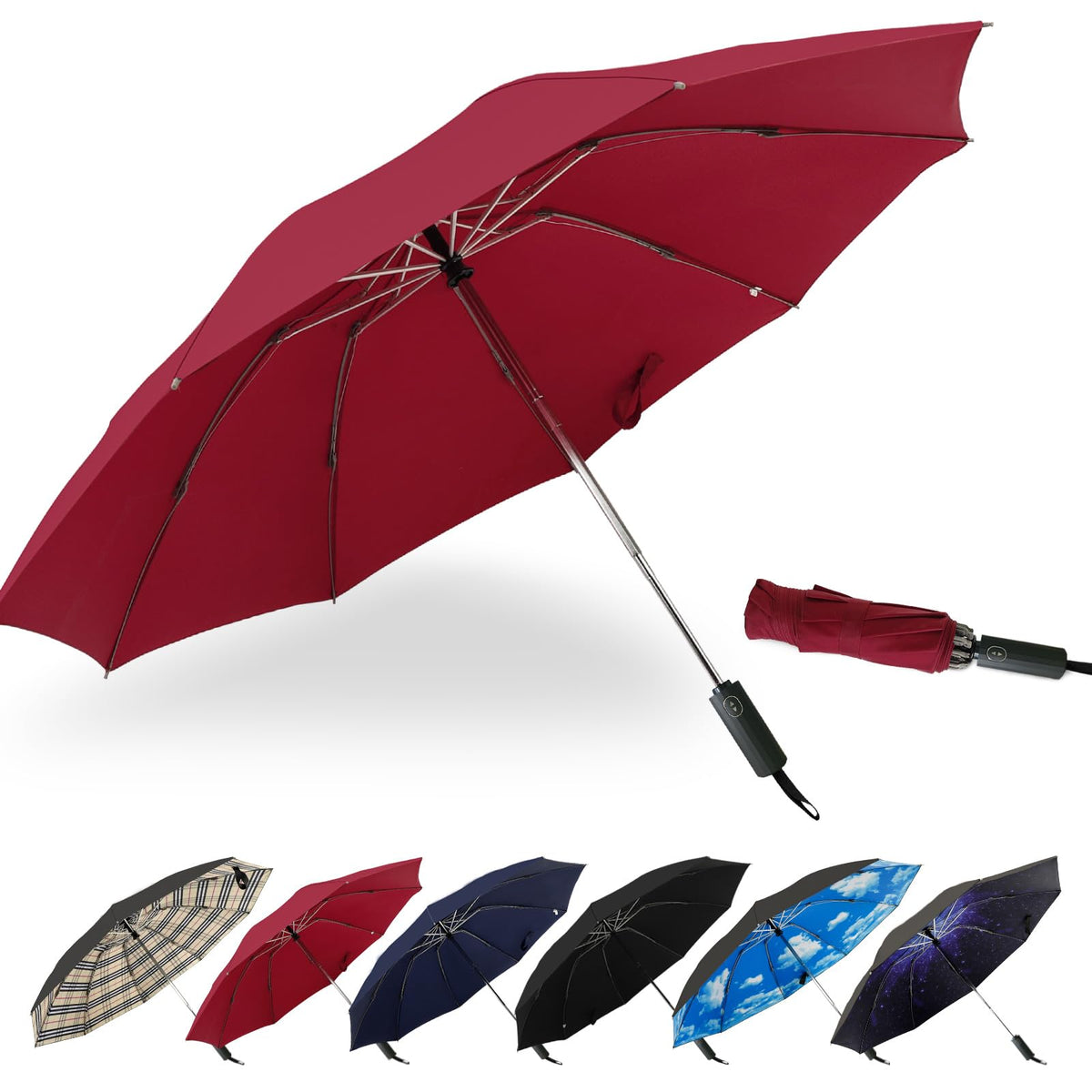 LLanxiry Compact Travel Umbrella, Windproof Automatic Umbrellas for Rain | Small, Portable, Folding, Lightweight, Waterproof, Backpacks, Purses, Cars, Commuting, Walk, School, Men, Women