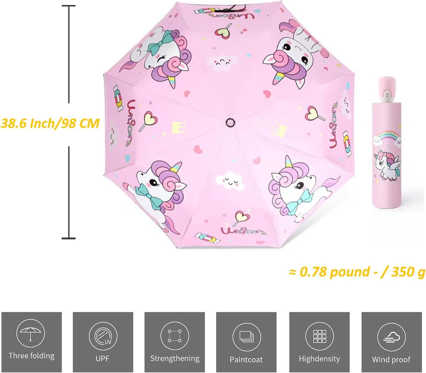 Hannstar Automatic Kids Umbrella, Folding Telescopic Toddler Umbrella for girls & boys, UV/Sun Protection - Strong and Portable - Compact, Durable, Lightweight Cute Kitty Brolly