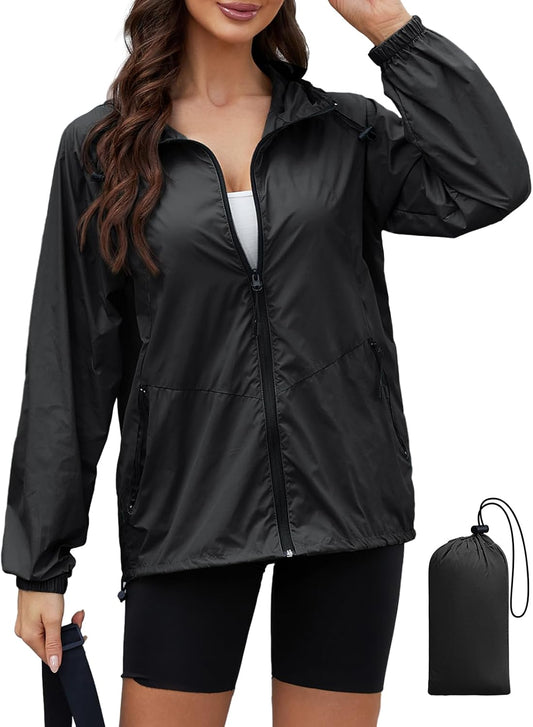 PITINAN Lightweight Rain Jacket Women Packable with Hood Travel XS-3XL | Lightweight, Packable, Folds into Pouch, Ultra Thin, Waterproof Shell Jacket Women,For Hiking/Travel Outdoor