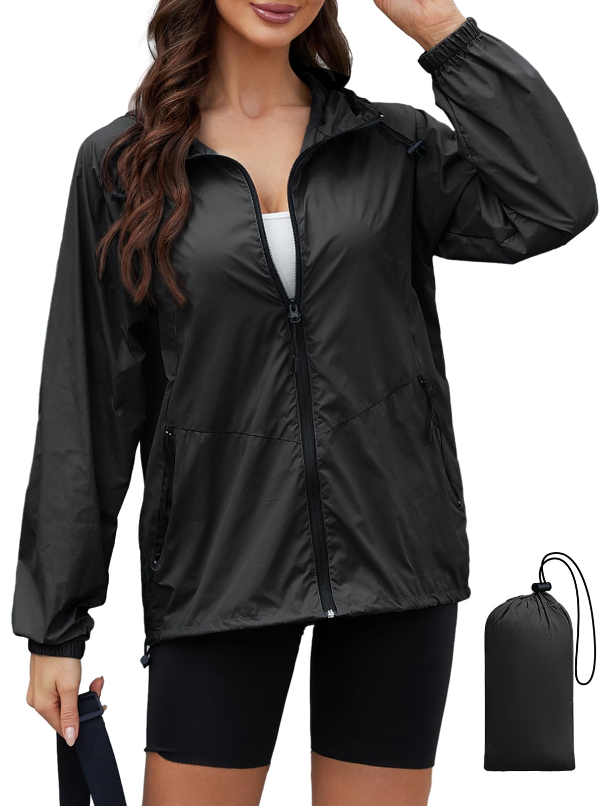PITINAN Lightweight Rain Jacket Women Packable with Hood Travel XS-3XL | Lightweight, Packable, Folds into Pouch, Ultra Thin, Waterproof Shell Jacket Women,For Hiking/Travel Outdoor