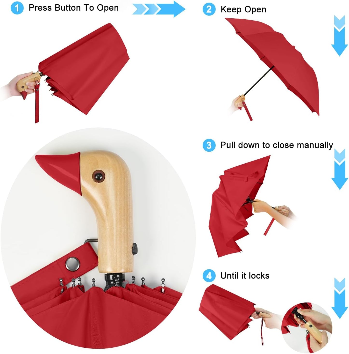 Duck Umbrella Travel Size Cute Compact Portable Waterproof for Kids Gifts | Cute duck beak handle for women/kids/commute/travel & gifts. 42 inch arc, 17 inch fold.
