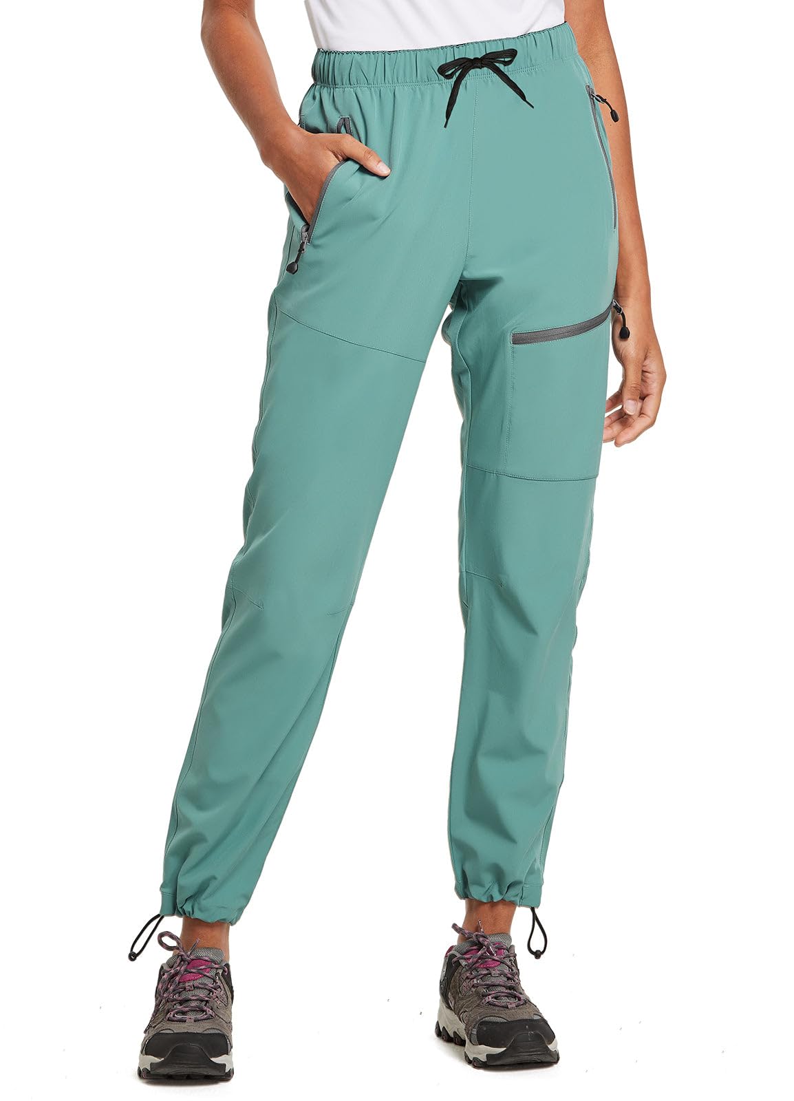 baleaf Women's Hiking Pants Quick Dry Lightweight Water Resistant Elastic Waist Cargo Pants for All Seasons | Petite/Reguar/Tall sizing,Zip Pockets, Water Resistant,breathable Cargo Pants for Travel Camping