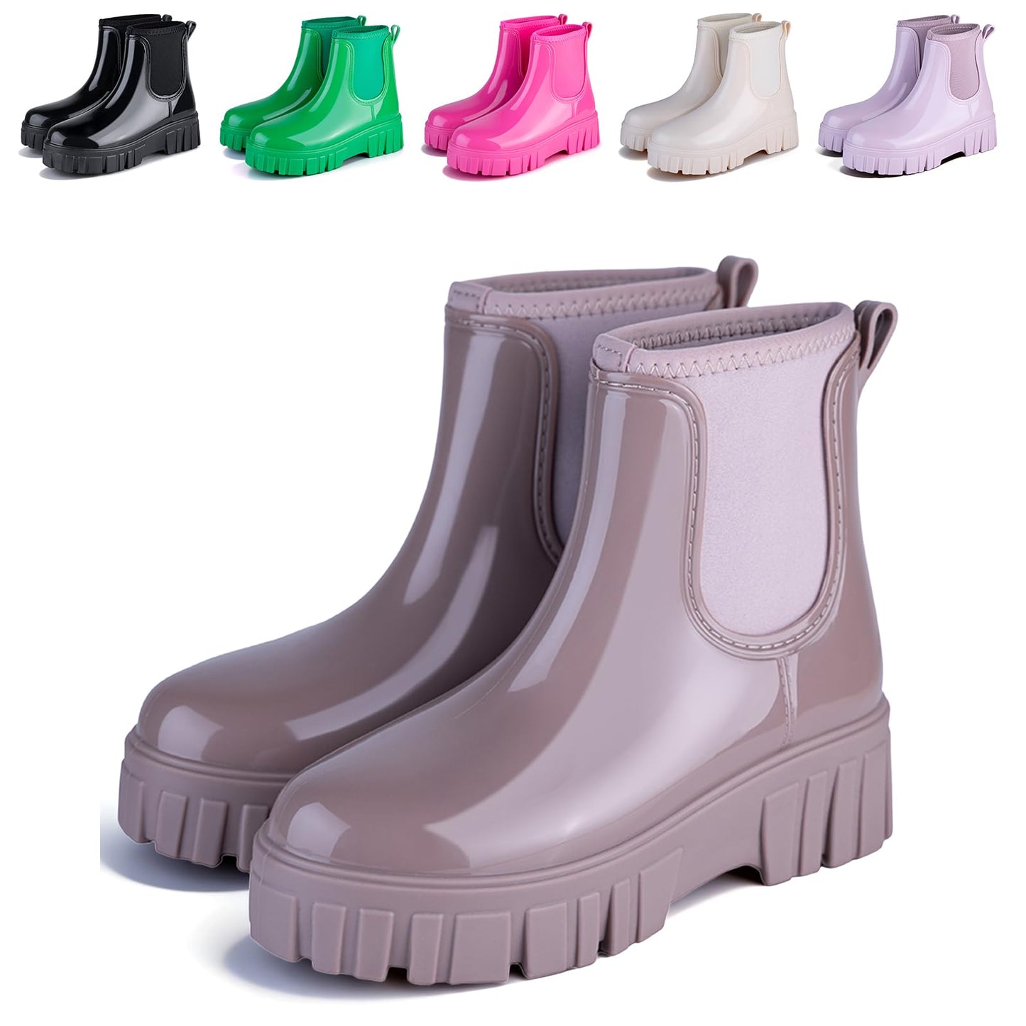 Womens Rain Boots Ankle Waterproof Garden Shoes Fashion Wellington Rubber Rainboots Slip-Resistant Work Shoes for Outdoor Work Music Festival Picnic