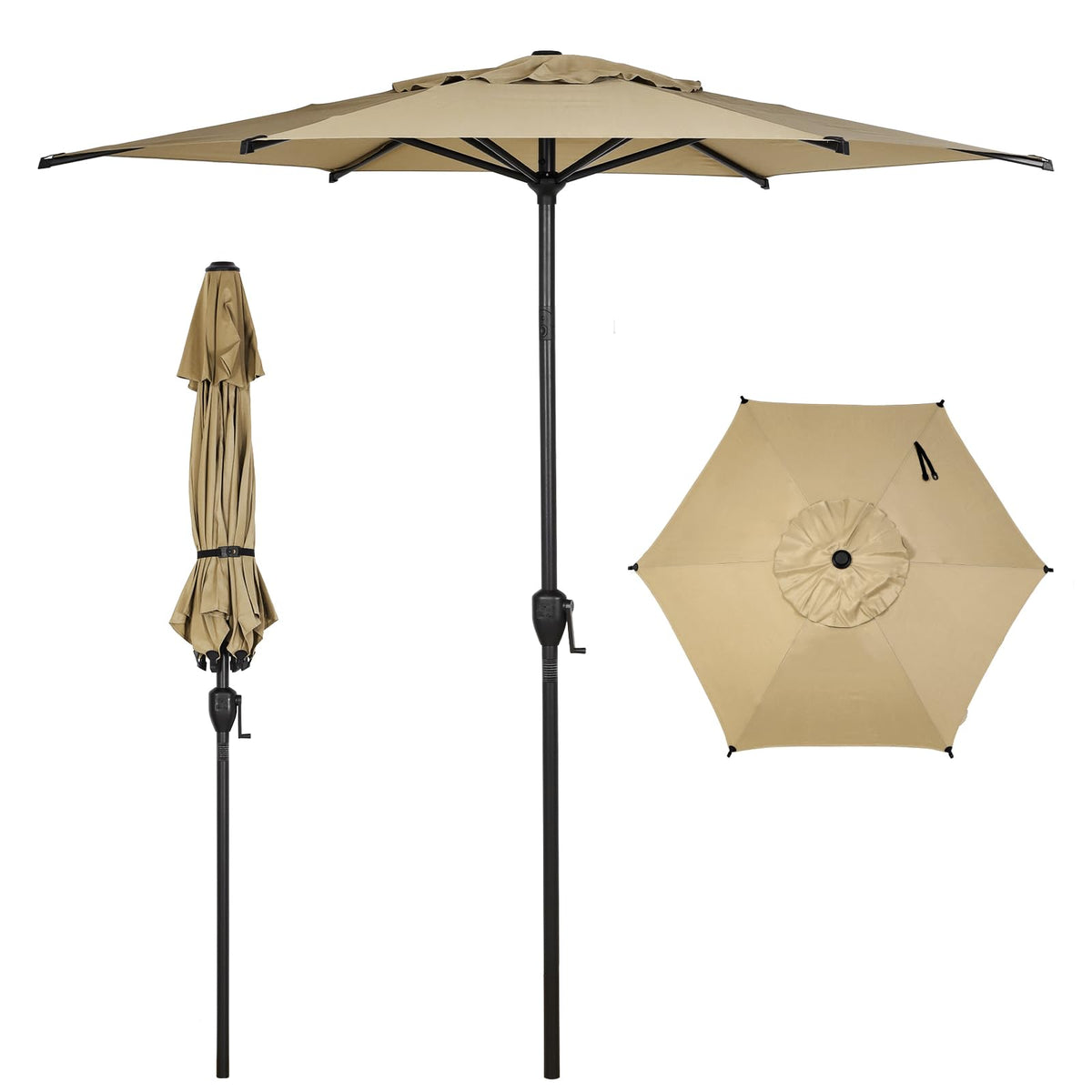 Abba Patio 9FT Lyon Outdoor Patio Umbrella Outdoor Table Umbrella with Push Button Tilt and Crank Market Umbrella 8 Sturdy Ribs UV Protection Waterproof for Garden Deck Backyard Pool, Black & Ivory