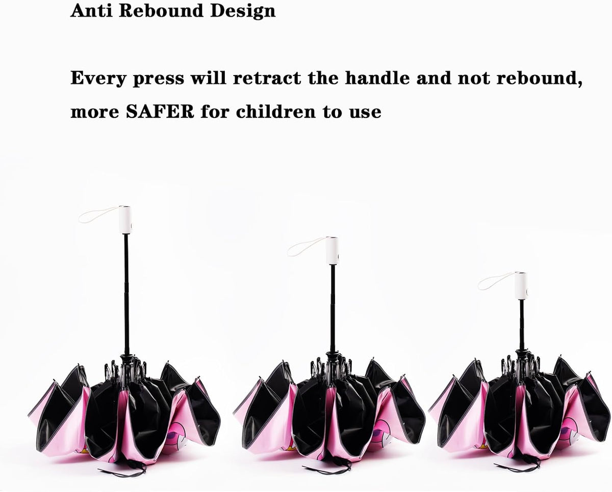 Afkengung Kids Automatic Folding Umbrella Digital Cartoon Printing UV Resistant Anti-rebound Design Safer Umbrella Compact Windproof for Kids Girls #2