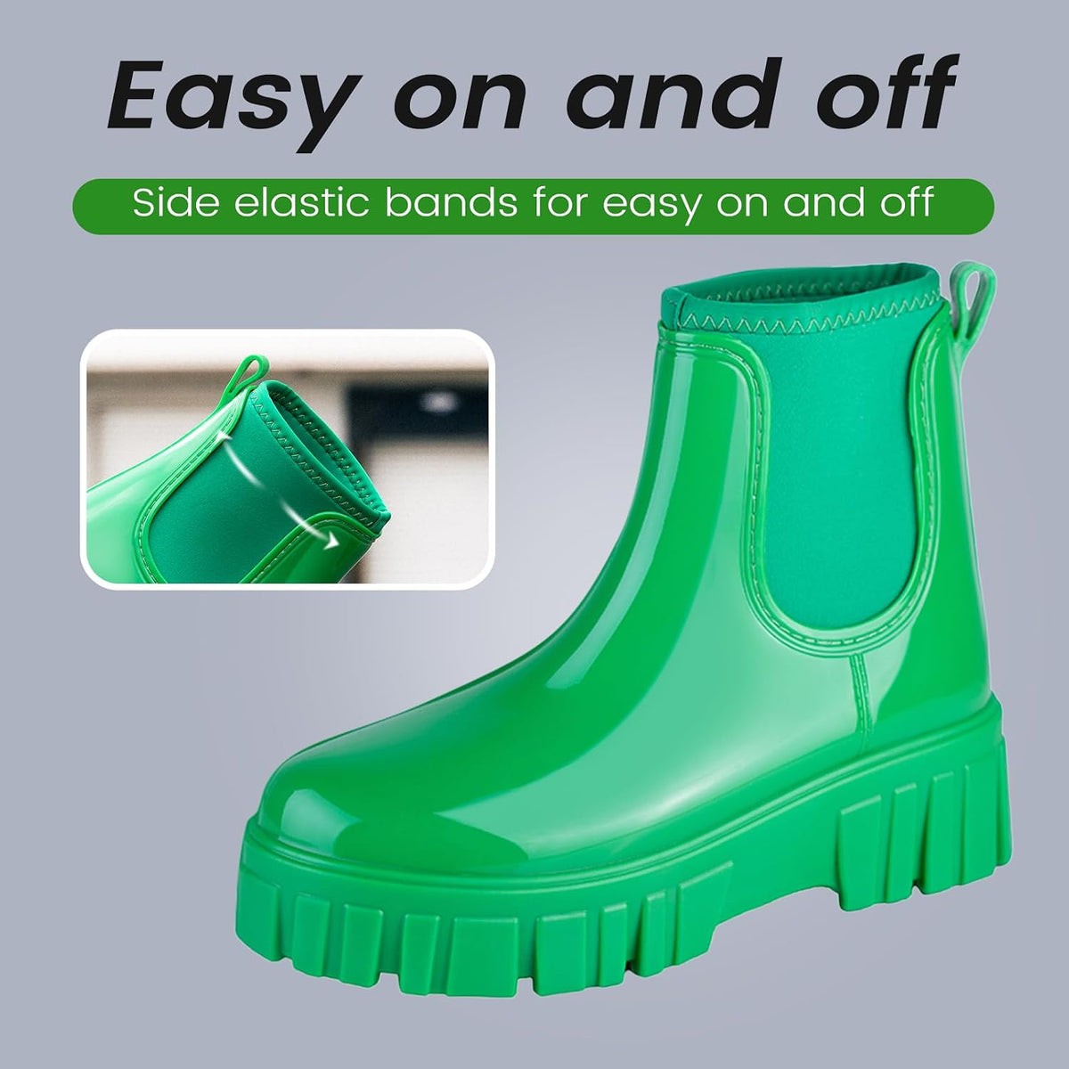 Womens Rain Boots Ankle Waterproof Garden Shoes Fashion Wellington Rubber Rainboots Slip-Resistant Work Shoes for Outdoor Work Music Festival Picnic