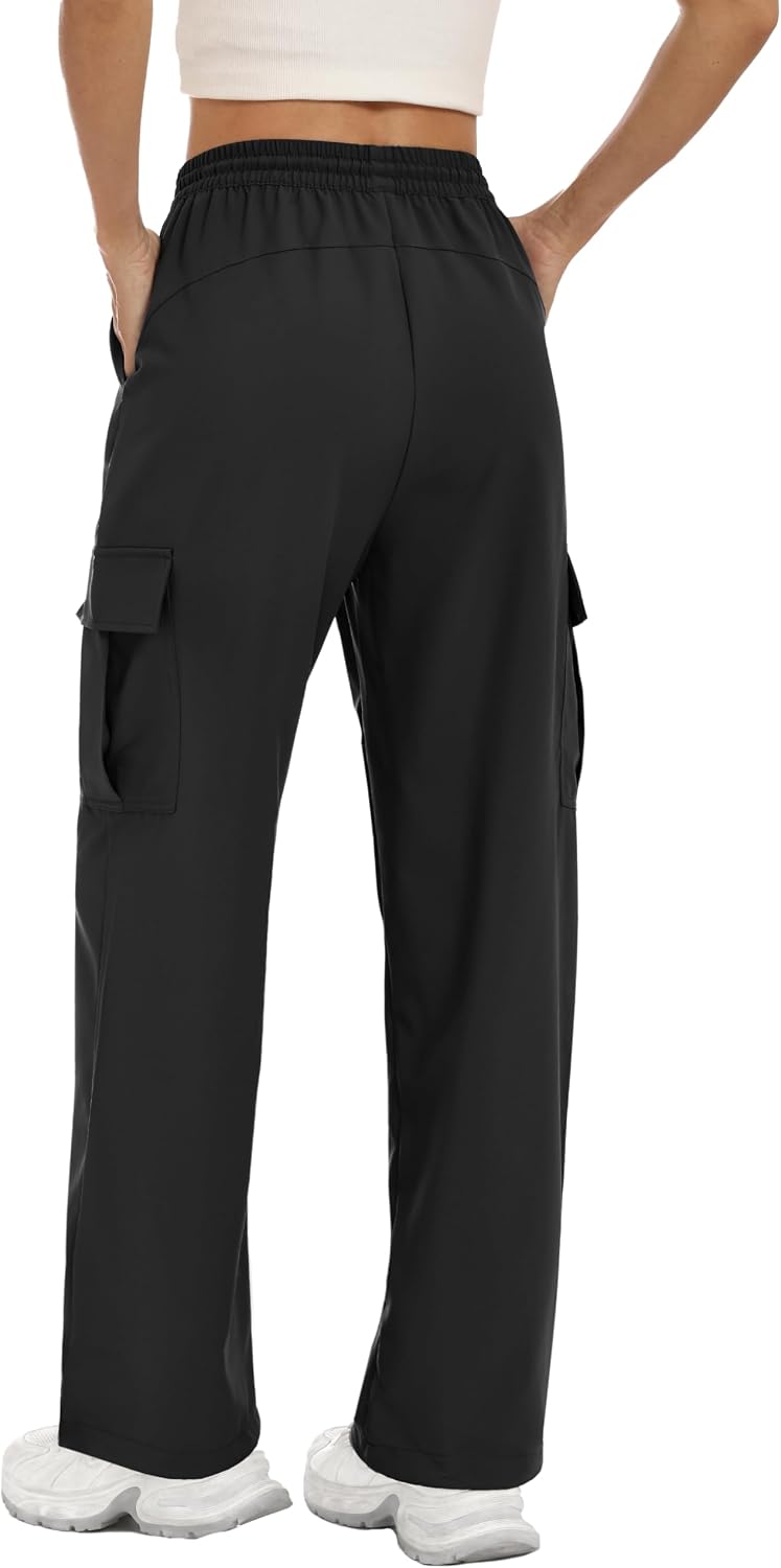 Lzzidou Womens Hiking Pants Water Resistant Parachute Cargo Pants 4 Pockets | Baggy Joggers, Quick Dry, Lightweight, High Waist, Adjustable Cuffs for Camping, Fishing and Outdoor Wear