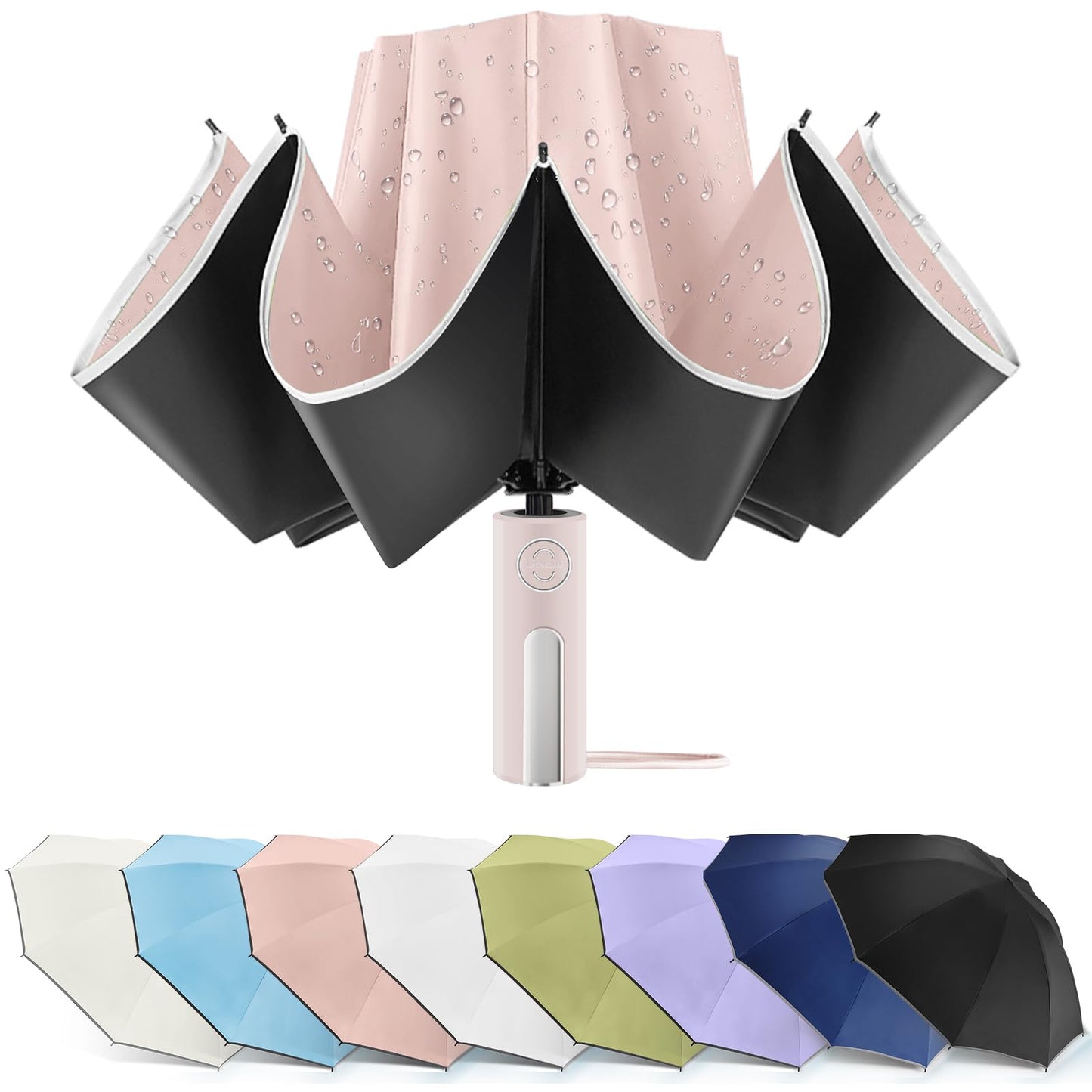 Bodyguard Inverted Umbrella - Large Windproof for Rain & Sun, Compact Reverse With Reflective Stripe, Teflon-Coated for Women Men, Travel Folding With Cover Bag