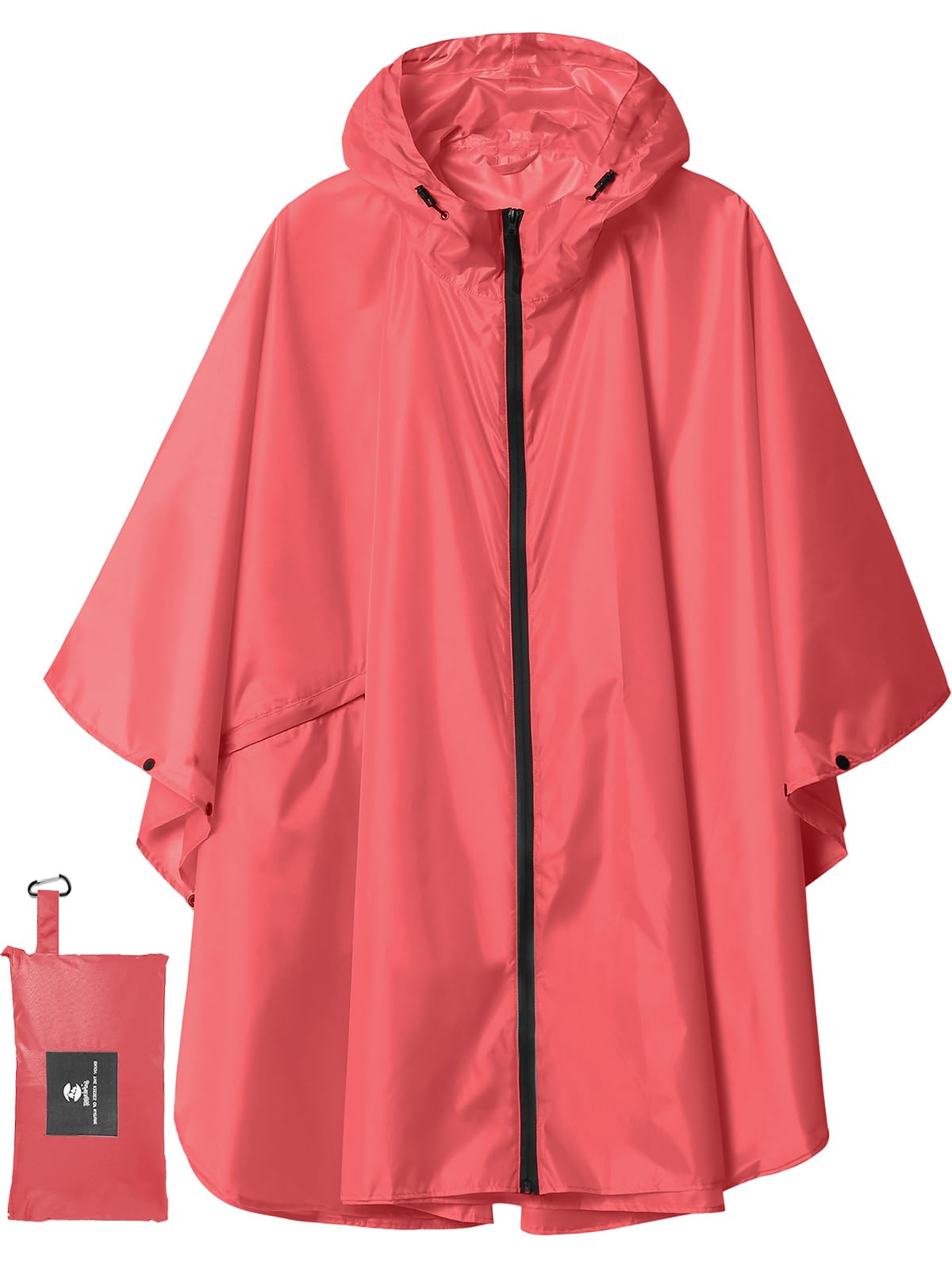 SaphiRose Adult Rain Poncho Waterproof Hooded Zipper Raincoat with Pockets | OEKO-TEX Certified 100% Polyester, Lightweight Packable Storage Pouch, Heat-Sealed Seams, Quick-Dry for Outdoor Hiking