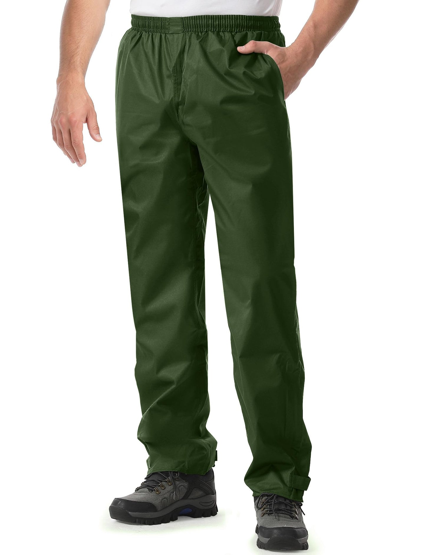 iCreek Men's Rain Pants Waterproof Breathable Lightweight Rain Over Pants | Windproof, Mesh Lining, Pants Leg Zipper, Hook & Loop, Suitable for Hiking, Fishing, Golf, Work and Daily Wear