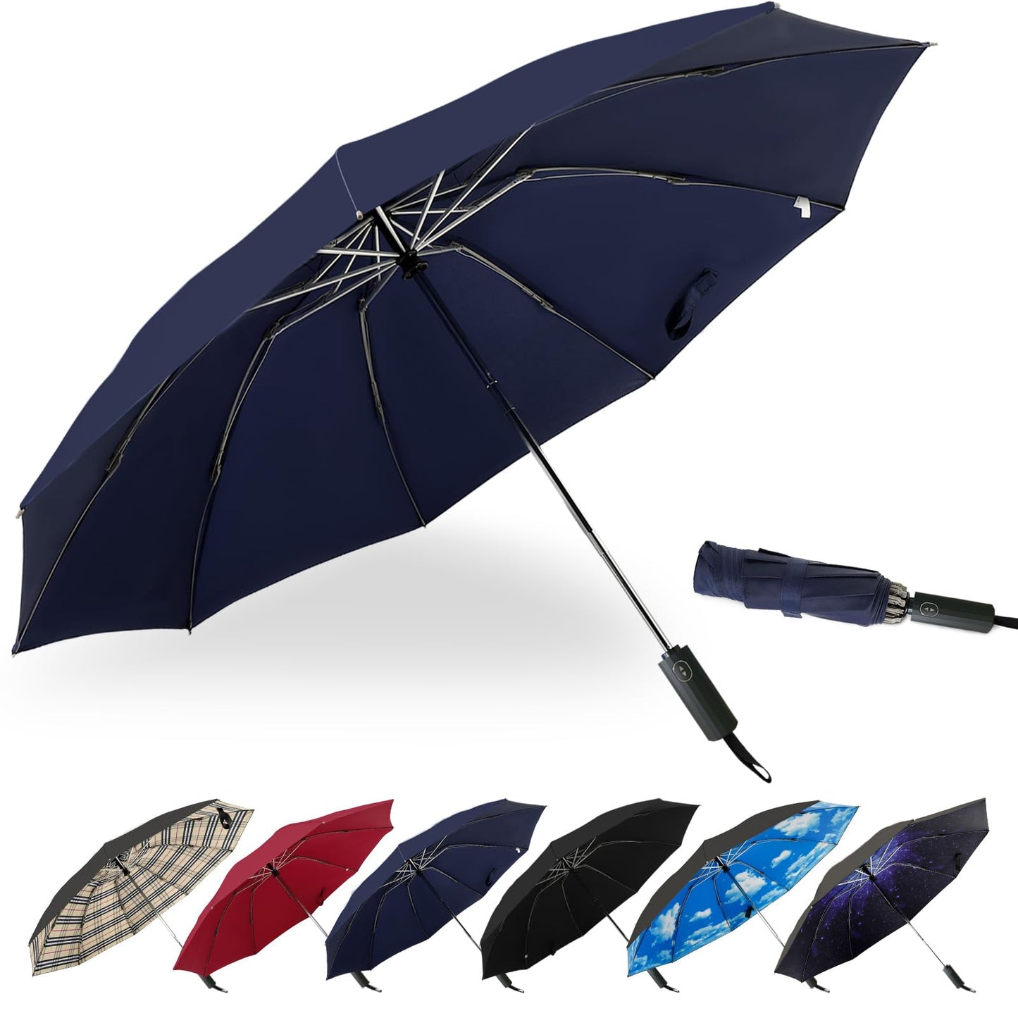 LLanxiry Compact Travel Umbrella, Windproof Automatic Umbrellas for Rain | Small, Portable, Folding, Lightweight, Waterproof, Backpacks, Purses, Cars, Commuting, Walk, School, Men, Women