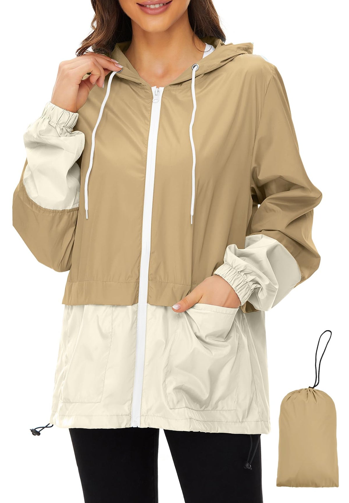 Zando Lightweight Rain Jacket Women Packable Waterproof Raincoat with Hood | Windbreaker Jacket Women, Light Raincoats for Drizzle, Rain Coats for Travel, Hiking and Commute