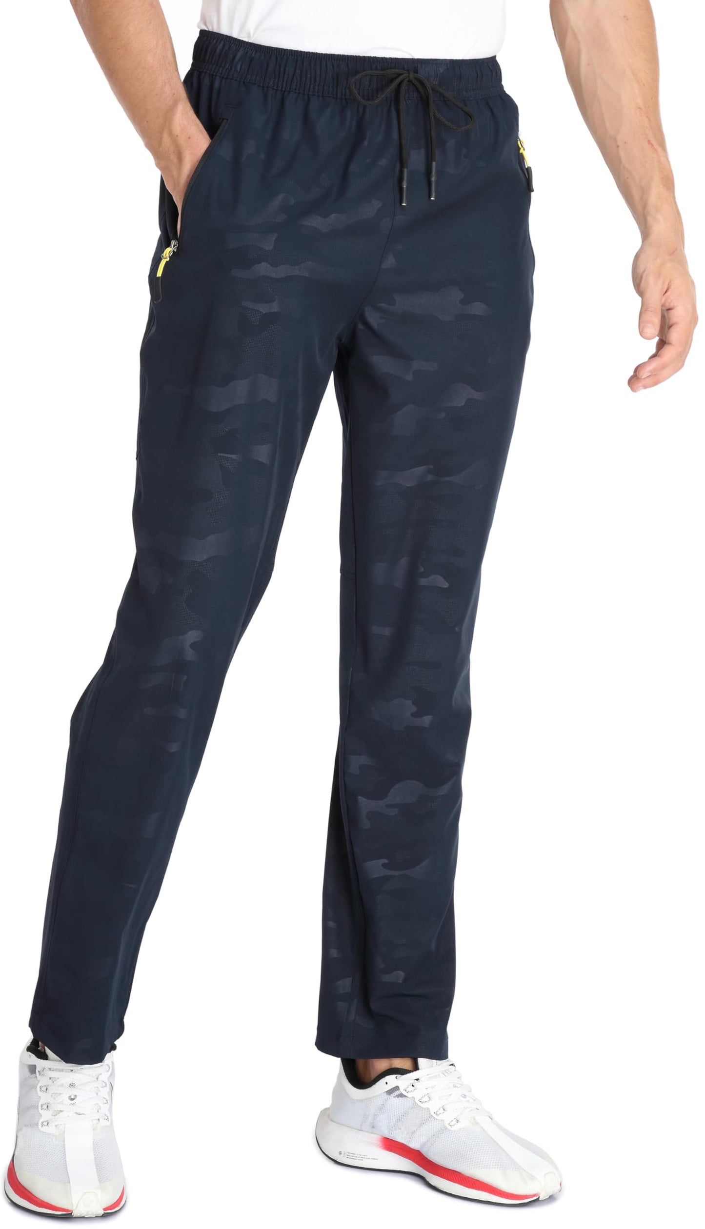 Men's Elastic Waist Hiking Pants Water Resistant Quick-Dry Lightweight Outdoor Sweatpants with Zipper Pockets