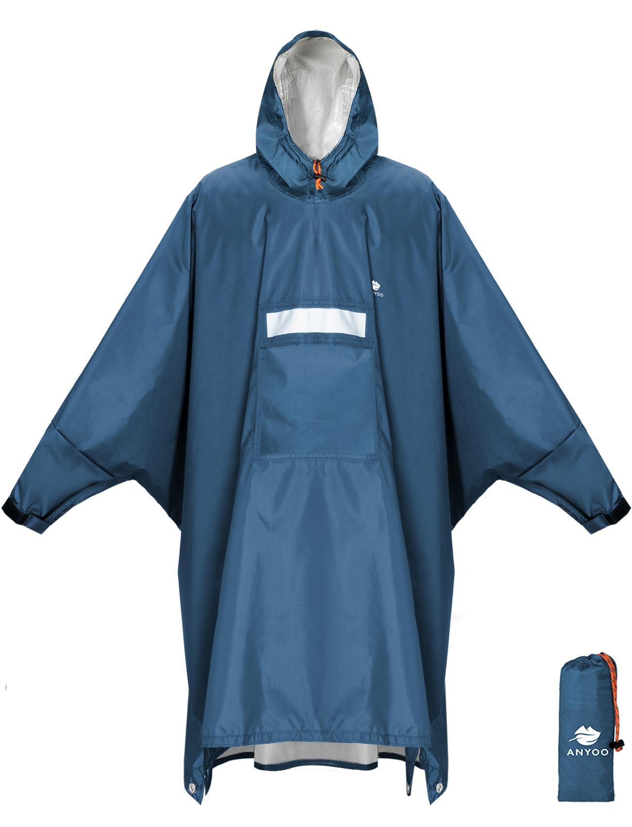 ANYOO Hooded Rain Poncho for Adult Waterproof Lightweight Raincoat | Reusable Rain Jacket for Men Women Portable Pouch & Packable Design,Emergency Travel Rain Ponchos for Outdoor Hiking Camping