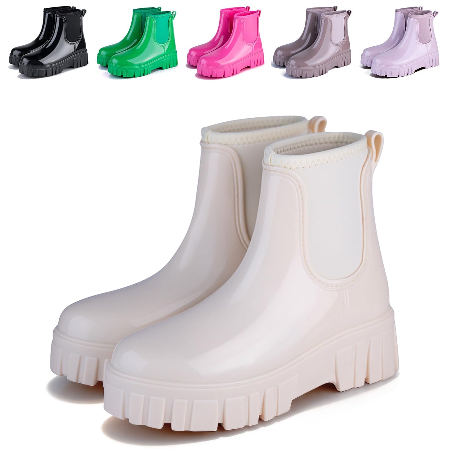 Womens Rain Boots Ankle Waterproof Garden Shoes Fashion Wellington Rubber Rainboots Slip-Resistant Work Shoes for Outdoor Work Music Festival Picnic