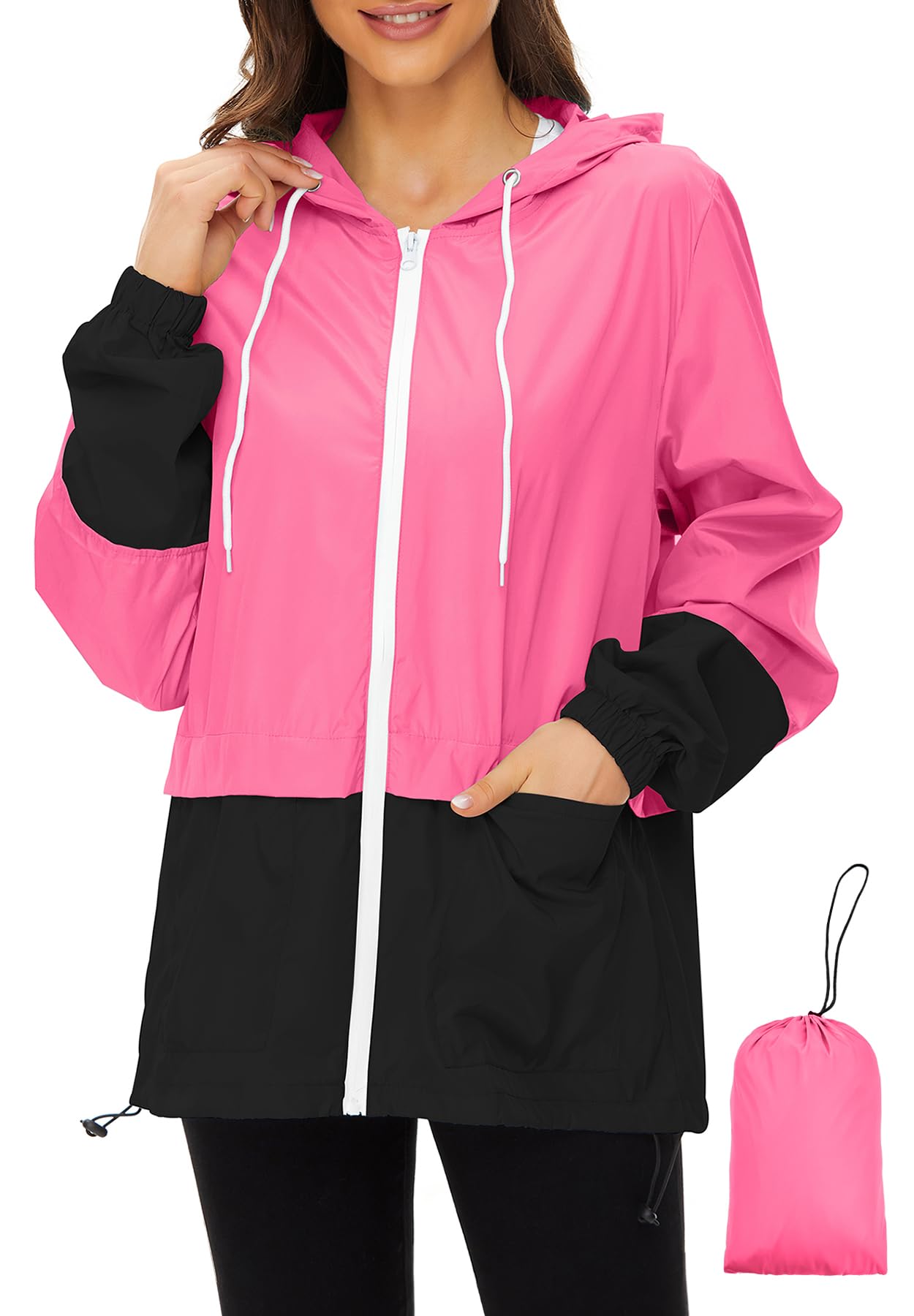 Zando Lightweight Rain Jacket Women Packable Waterproof Raincoat with Hood | Windbreaker Jacket Women, Light Raincoats for Drizzle, Rain Coats for Travel, Hiking and Commute