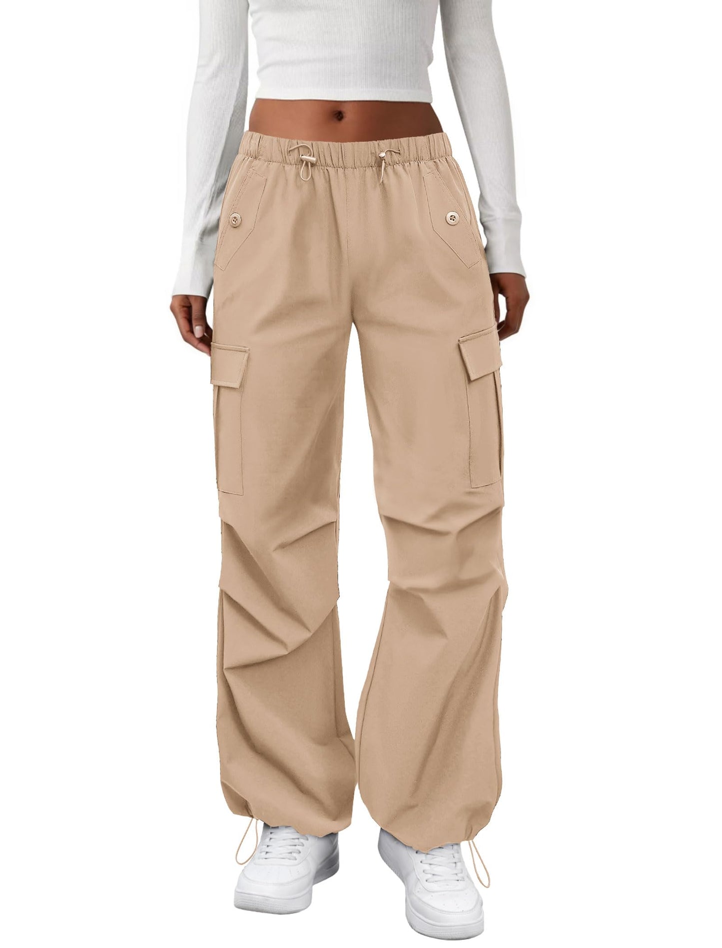 COPYLEAF Cargo Pants Women Parachute Baggy Hiking Pants with Pockets Travel | Water Resistant, Quick Dry, Lightweight, 4 Utility Pockets, Adjustable Waist & Cuffs for Camping Outdoor Casual Fishing