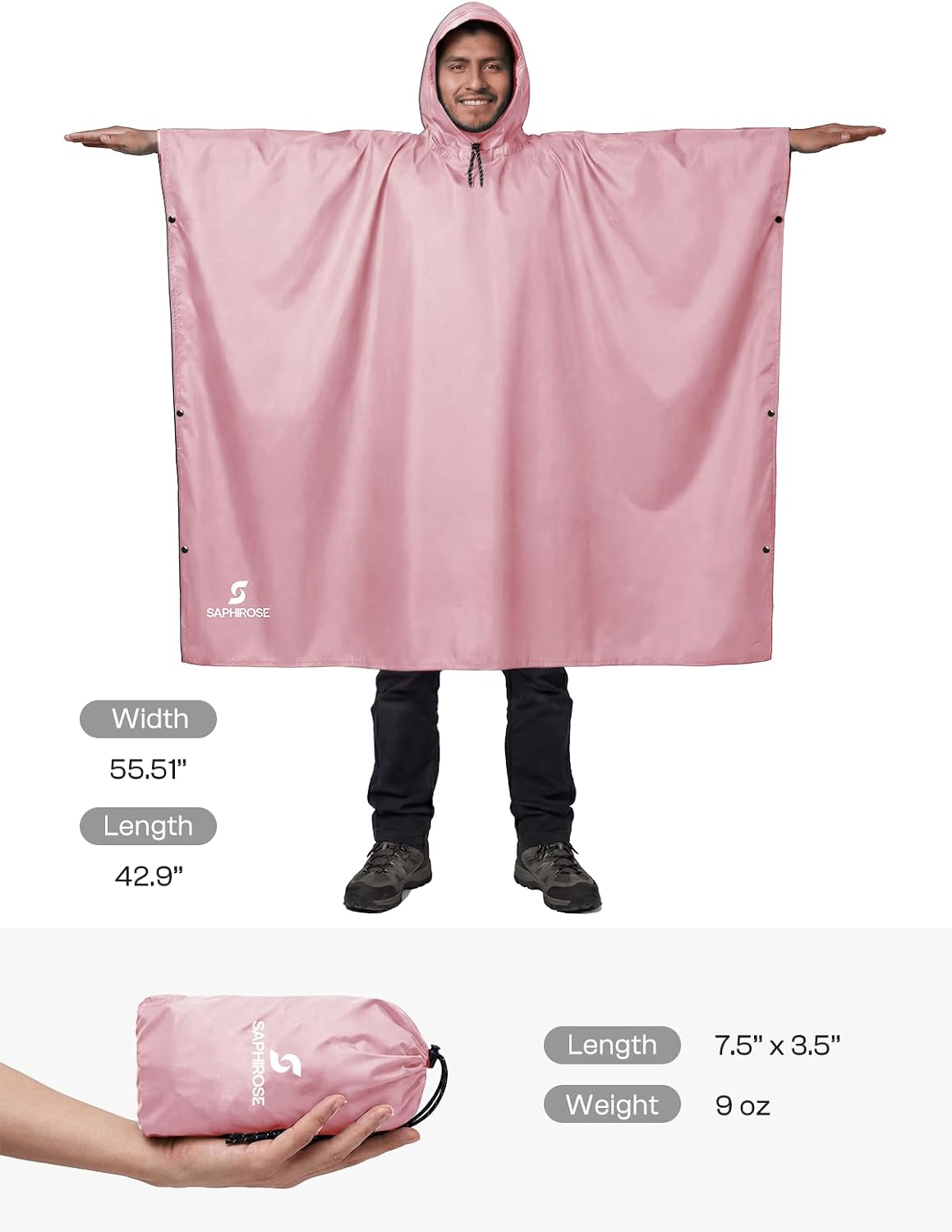 SaphiRose Hooded Rain Poncho Waterproof Raincoat Jacket for Men Women Adults