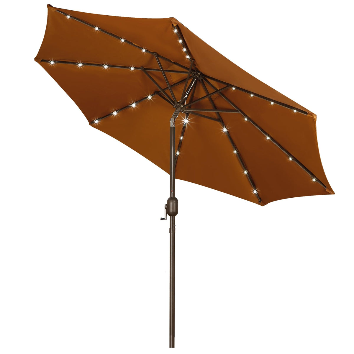 9 ft Solar Umbrella 32 LED Lighted Patio Umbrella Table Market Umbrella with Tilt and Crank Outdoor Umbrella for Garden, Deck, Backyard, Pool and Beach (Black and White)