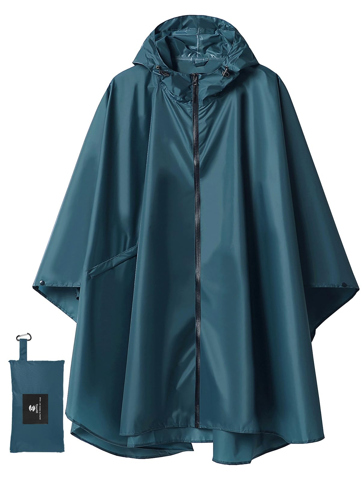 SaphiRose Adult Rain Poncho Waterproof Hooded Zipper Raincoat with Pockets | OEKO-TEX Certified 100% Polyester, Lightweight Packable Storage Pouch, Heat-Sealed Seams, Quick-Dry for Outdoor Hiking