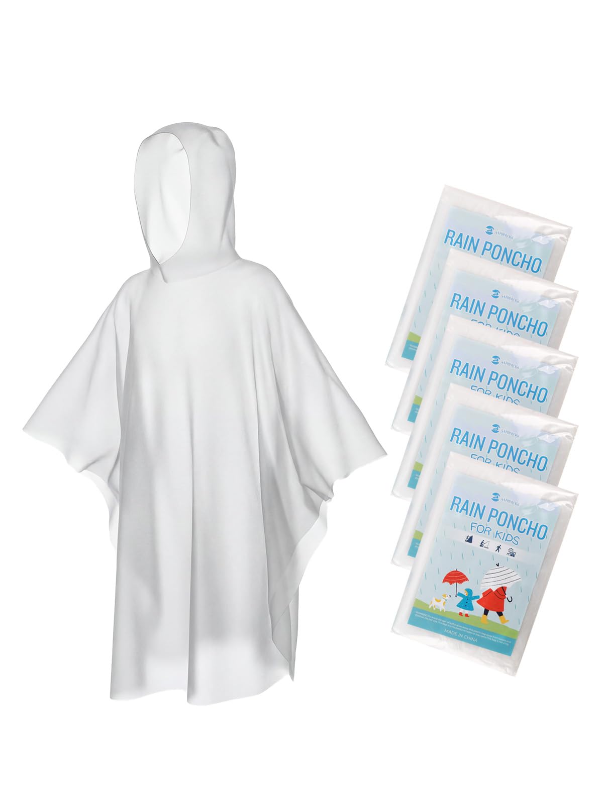 SaphiRose Disposable Adult Rain Ponchos 4 Pack Clear Emergency Raincoat | Value Pack, 100% Waterproof PE, One Size Fits Most Adults, Compact Individual Pouch, for Travel Theme Parks Emergency Kits