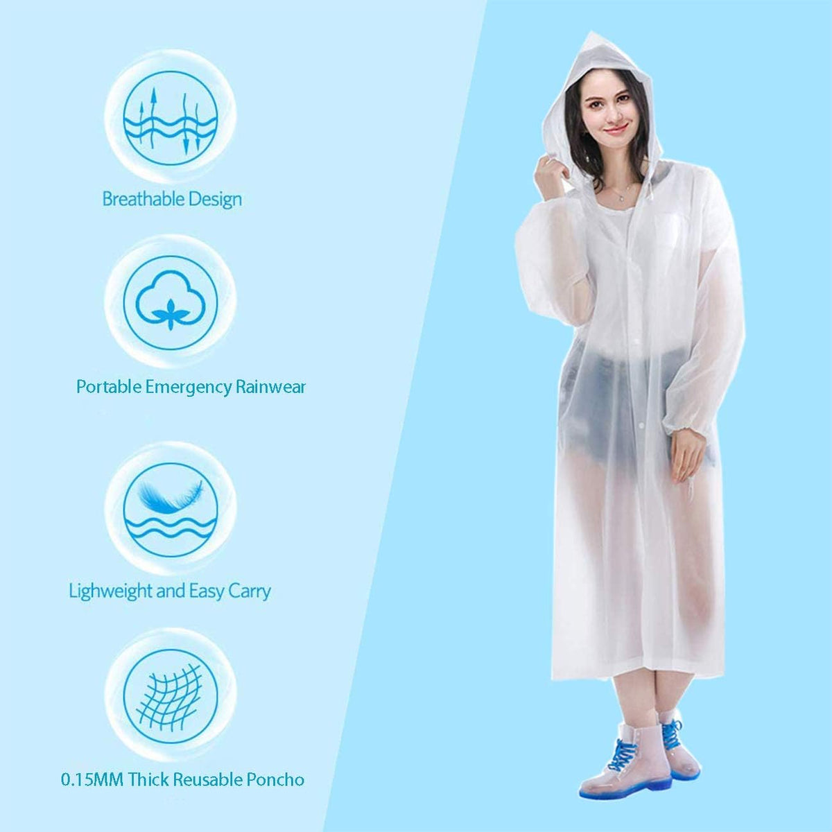 HLKZONE Raincoat, 2 Pack Rain Ponchos for Adults Travel Rain Jacket Packable Rain Coats for Women with Drawstring Hood