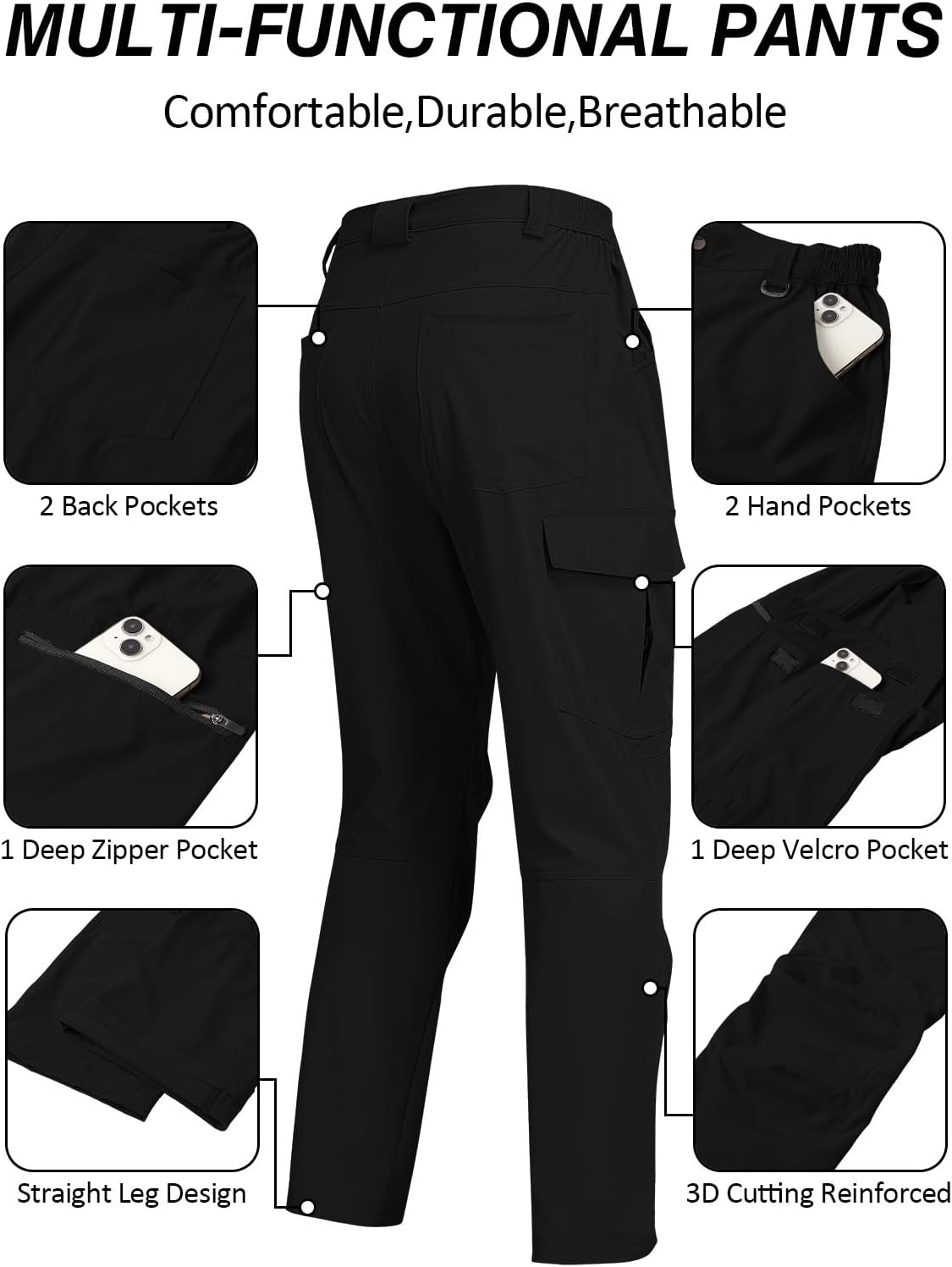 Mens Work Pants Hiking Cargo Waterproof Breathable Lightweight Stretch Quick Dry Outdoor Summer Pants