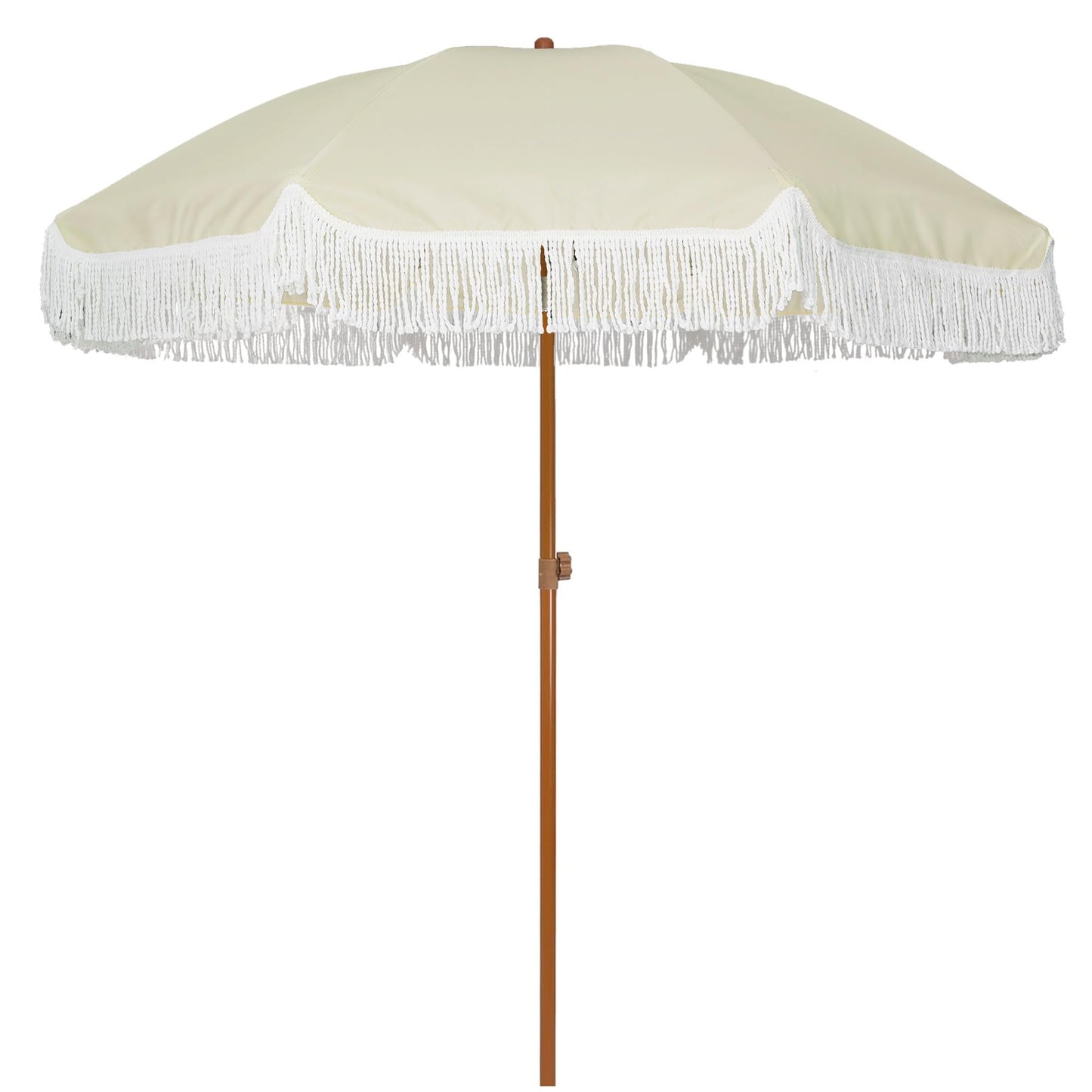 AMMSUN 7ft Patio Umbrella with Fringe Outdoor Tassel Umbrella UPF50+ Premium Steel Pole and Ribs Push Button Tilt, Cream White