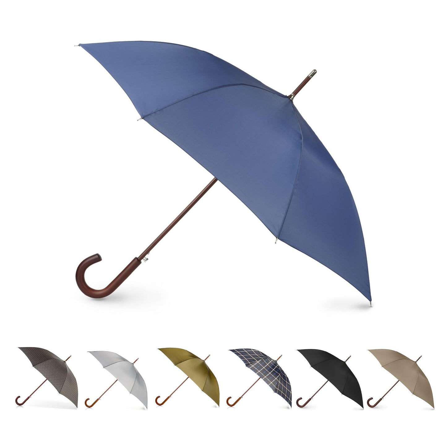 Totes Auto Open Water Repellent Stick Umbrella with Classic Wood J Hook Handle